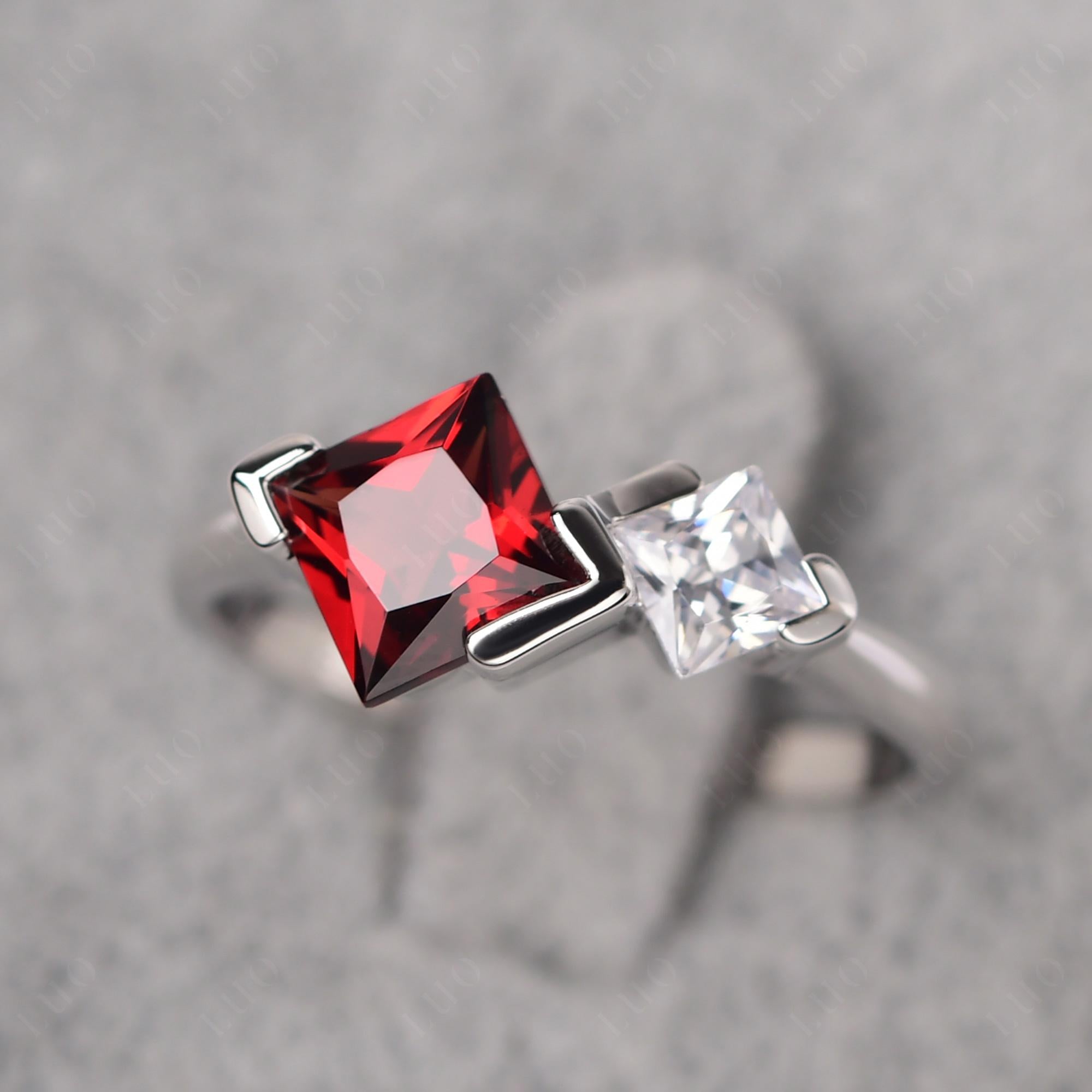 Kite Set 2 Stone Princess Cut Garnet Ring - LUO Jewelry