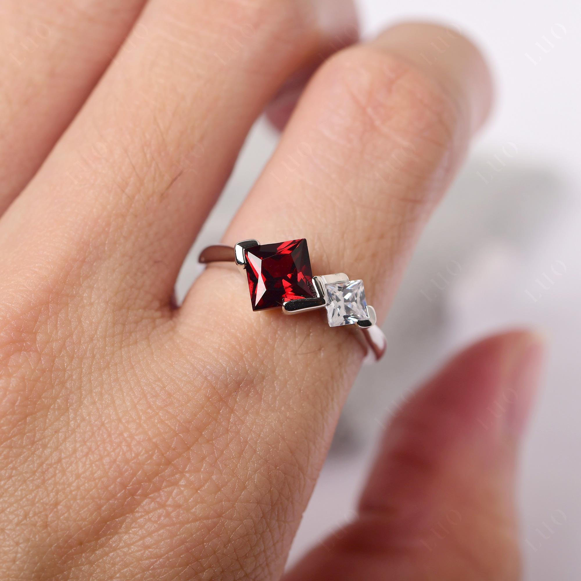 Kite Set 2 Stone Princess Cut Garnet Ring - LUO Jewelry
