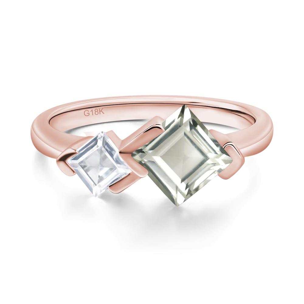 Kite Set 2 Stone Square Cut Green Amethyst Ring - LUO Jewelry #metal_18k rose gold