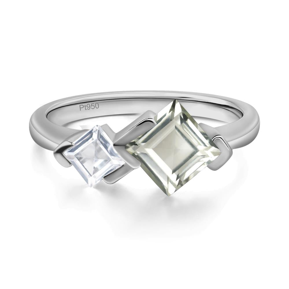 Kite Set 2 Stone Square Cut Green Amethyst Ring - LUO Jewelry #metal_platinum