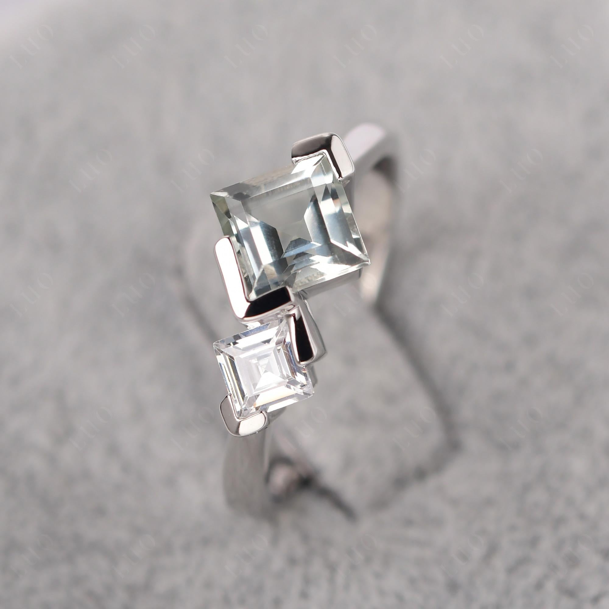 Kite Set 2 Stone Square Cut Green Amethyst Ring - LUO Jewelry