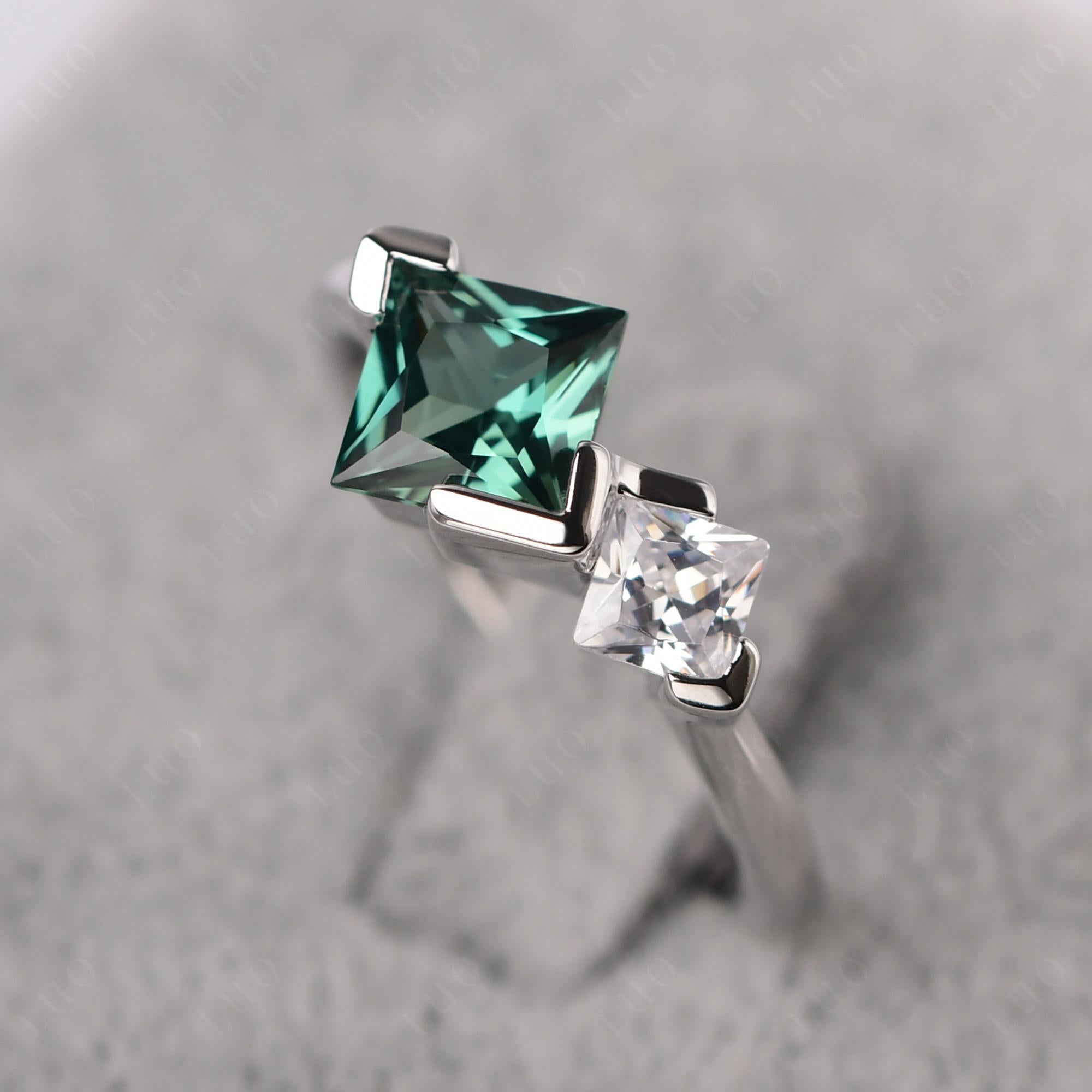 Kite Set 2 Stone Princess Cut Lab Created Green Sapphire Ring - LUO Jewelry