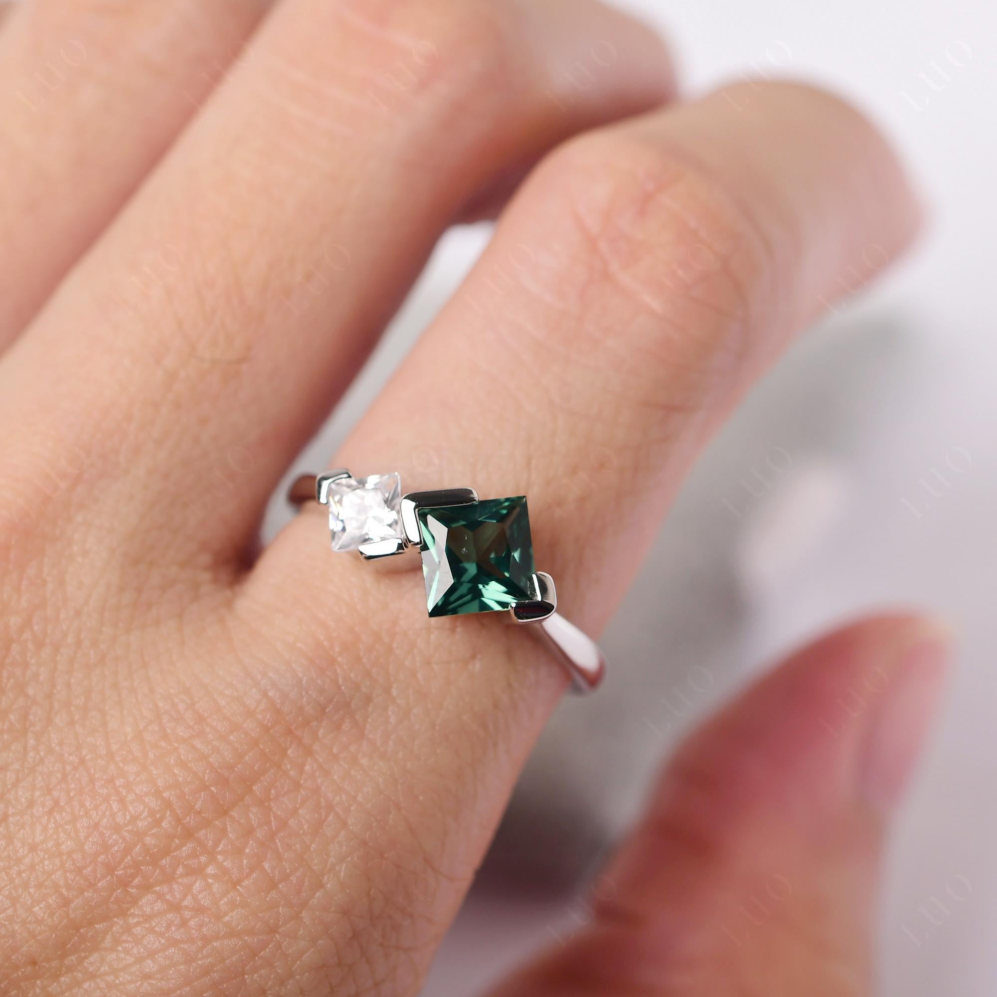 Kite Set 2 Stone Princess Cut Lab Created Green Sapphire Ring - LUO Jewelry
