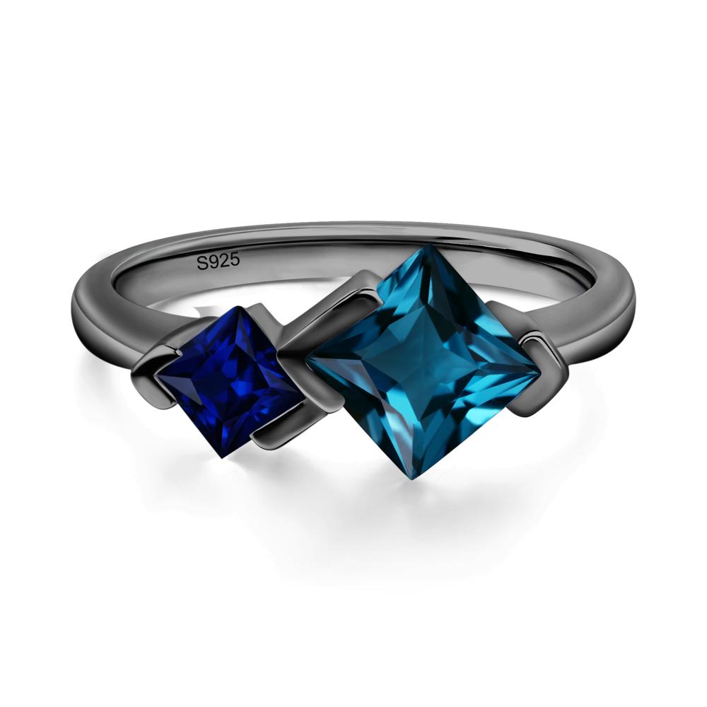 Kite Set 2 Stone Princess Cut London Blue Topaz and Sapphire Ring - LUO Jewelry #metal_black finish sterling silver