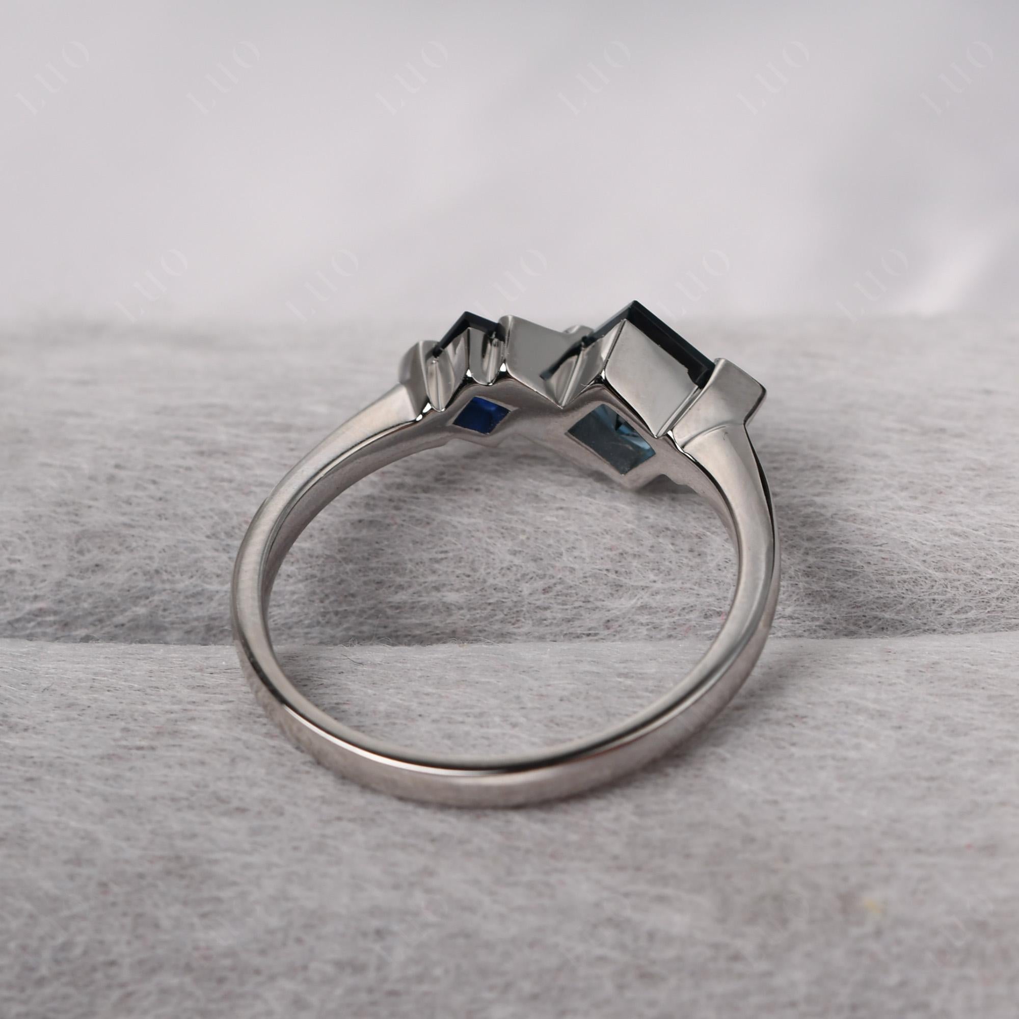 Kite Set 2 Stone Princess Cut London Blue Topaz and Sapphire Ring - LUO Jewelry