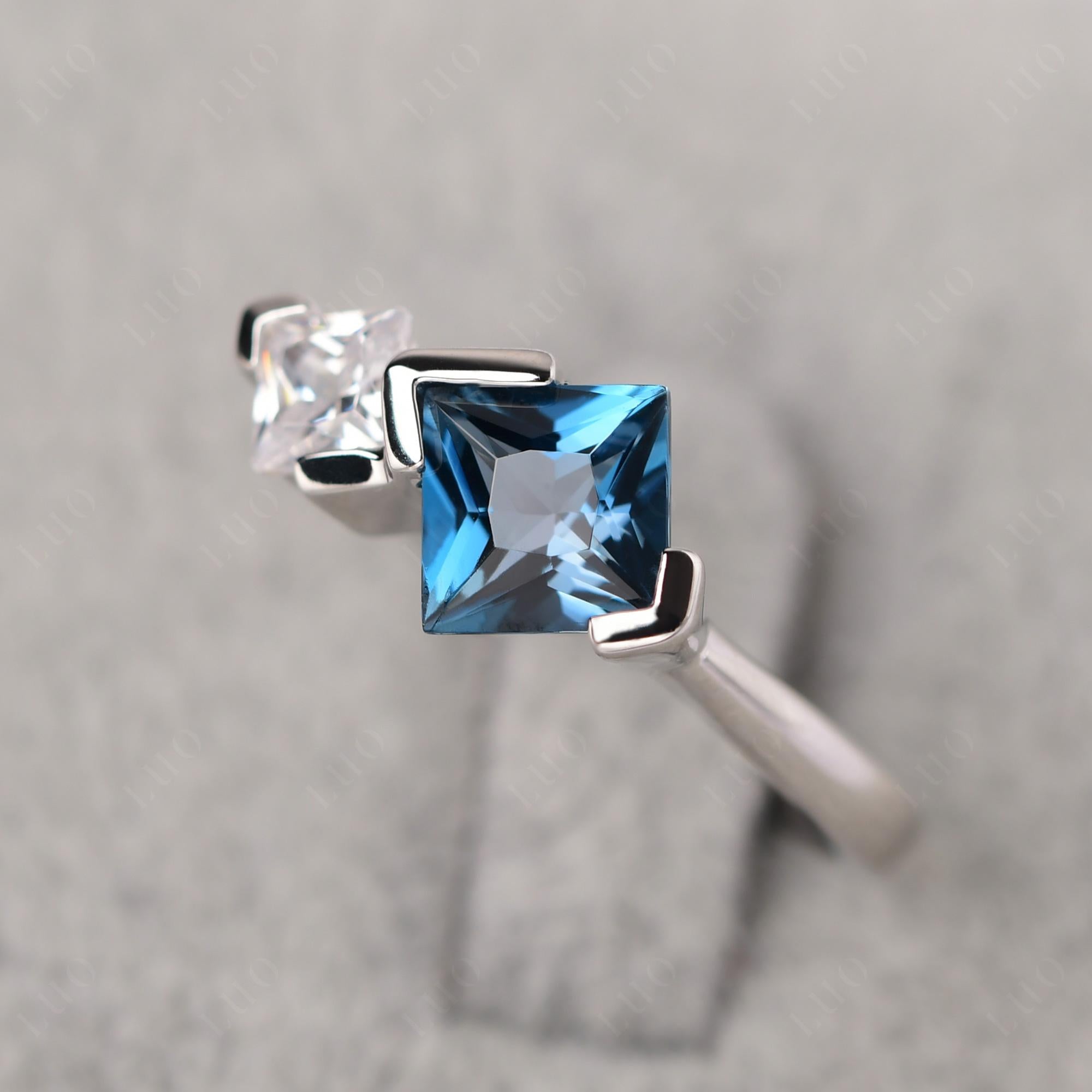Kite Set 2 Stone Princess Cut London Blue Topaz Ring - LUO Jewelry