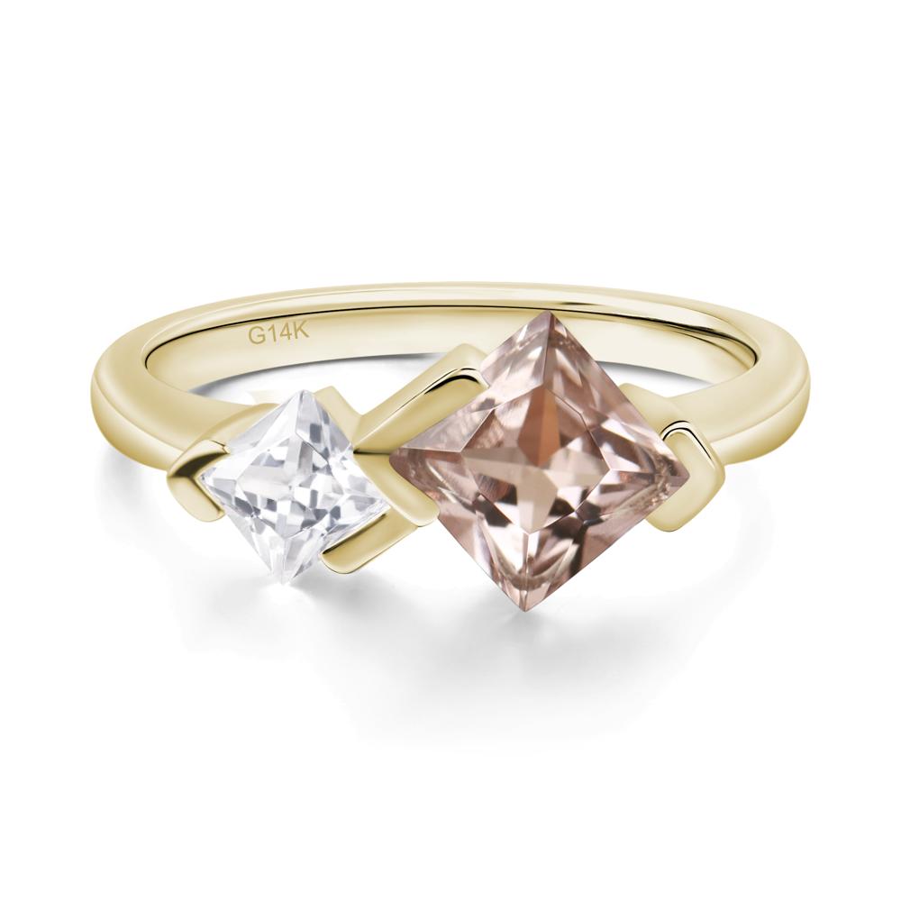 Kite Set 2 Stone Princess Cut Morganite Ring - LUO Jewelry #metal_14k yellow gold