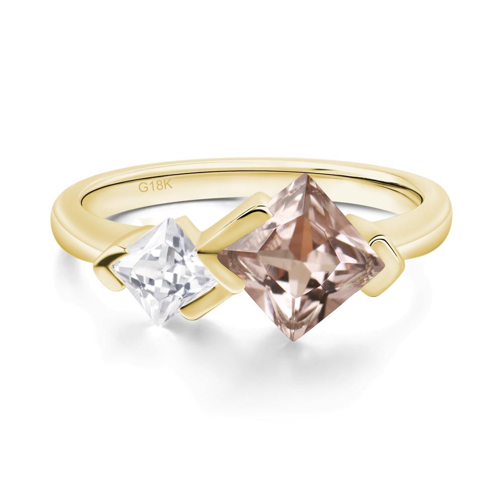 Kite Set 2 Stone Princess Cut Morganite Ring - LUO Jewelry #metal_18k yellow gold