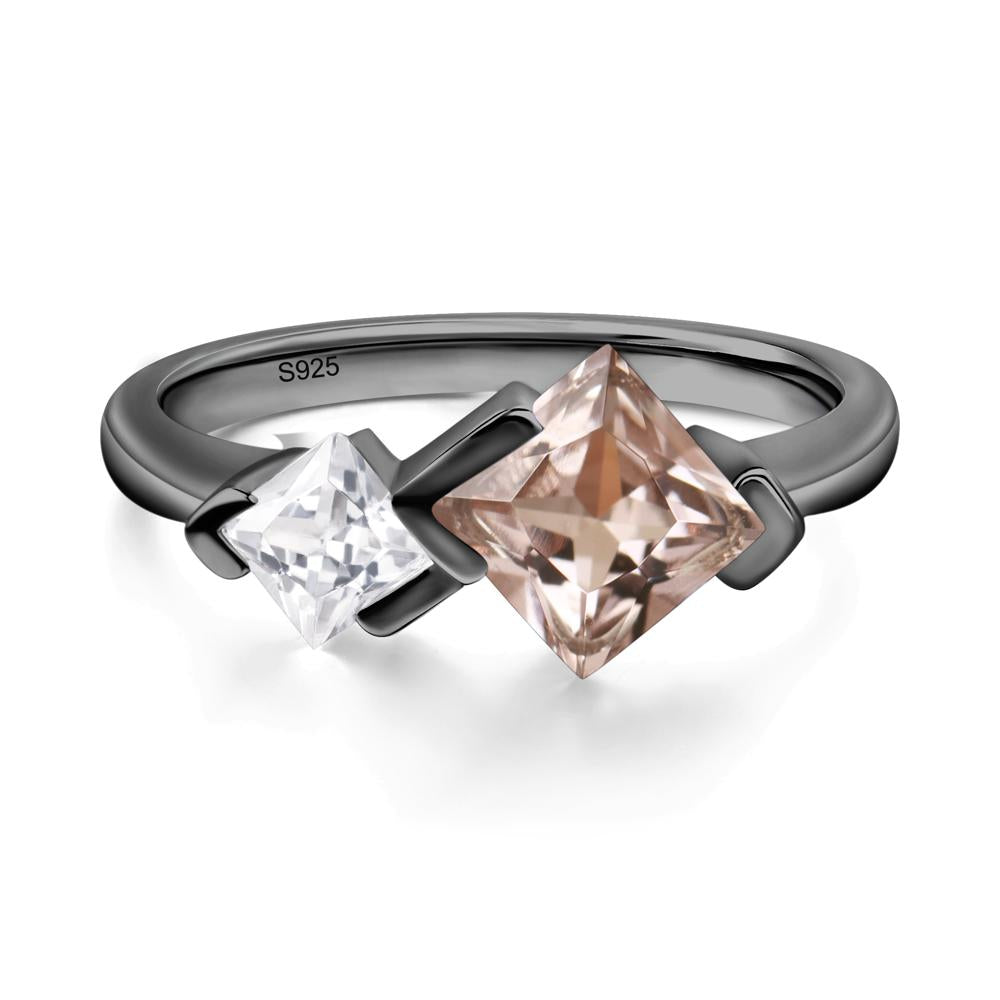 Kite Set 2 Stone Princess Cut Morganite Ring - LUO Jewelry #metal_black finish sterling silver