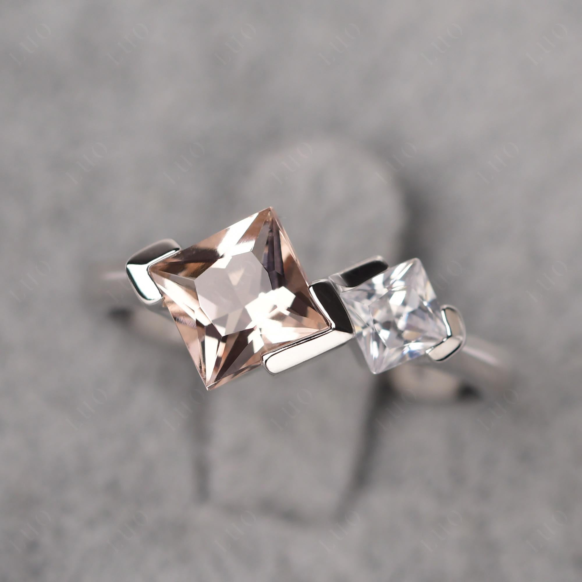 Kite Set 2 Stone Princess Cut Morganite Ring - LUO Jewelry