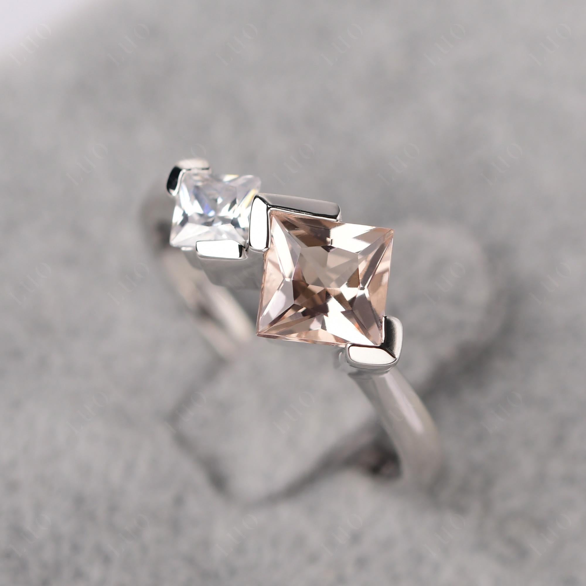 Kite Set 2 Stone Princess Cut Morganite Ring - LUO Jewelry
