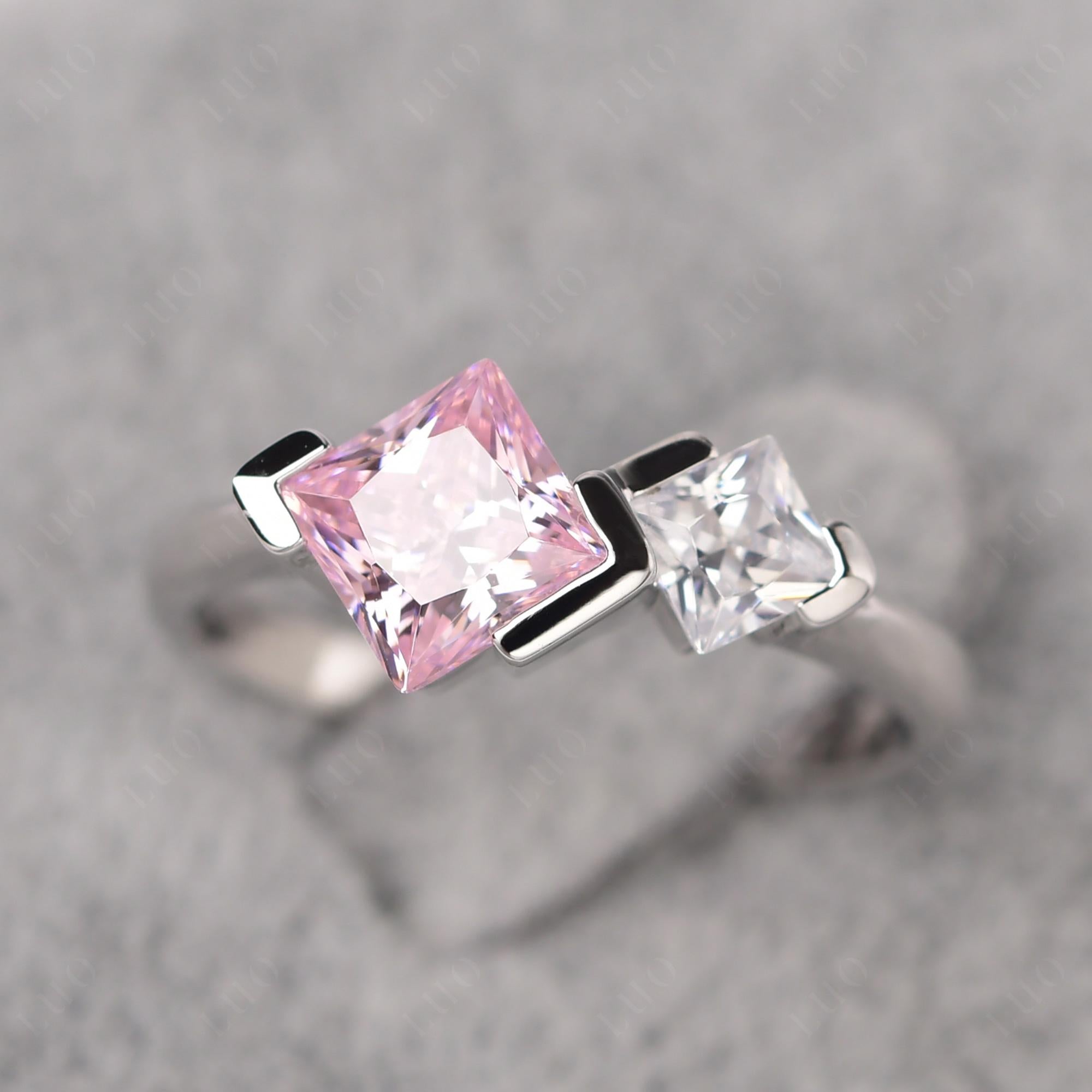 Kite Set 2 Stone Princess Cut Pink Cubic Zirconia Ring - LUO Jewelry