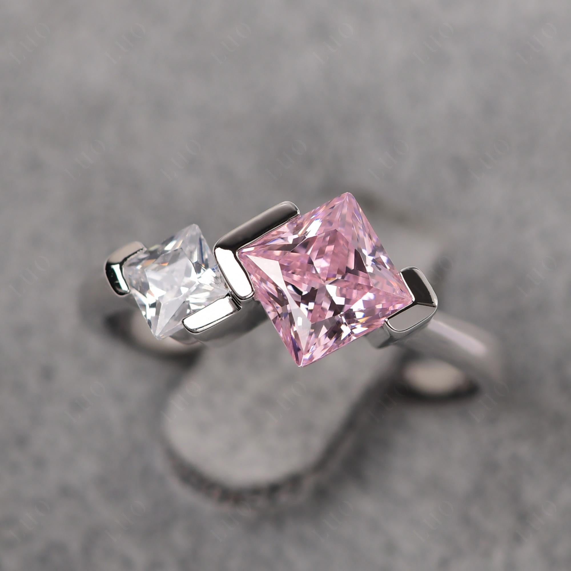 Kite Set 2 Stone Princess Cut Pink Cubic Zirconia Ring - LUO Jewelry
