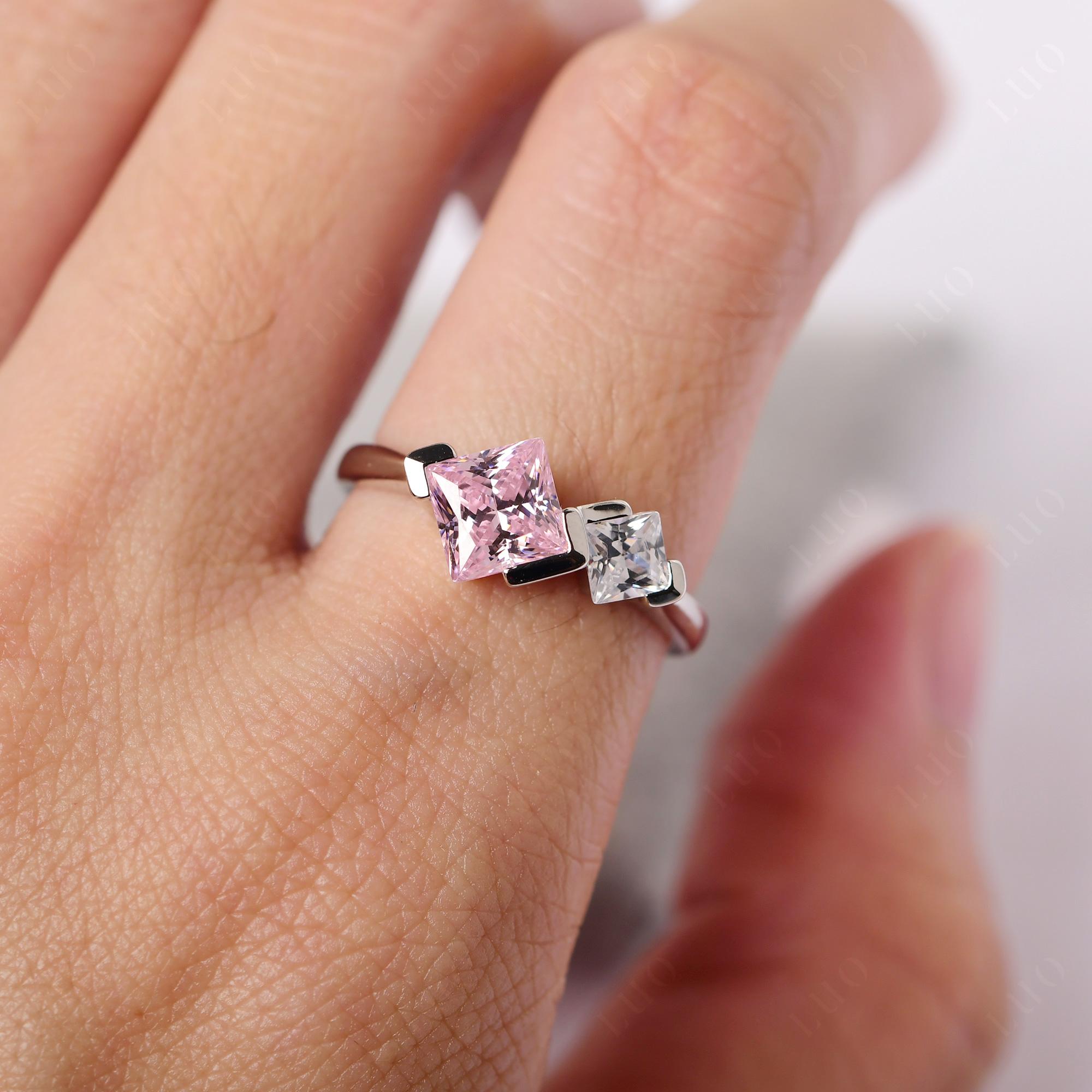 Kite Set 2 Stone Princess Cut Pink Cubic Zirconia Ring - LUO Jewelry