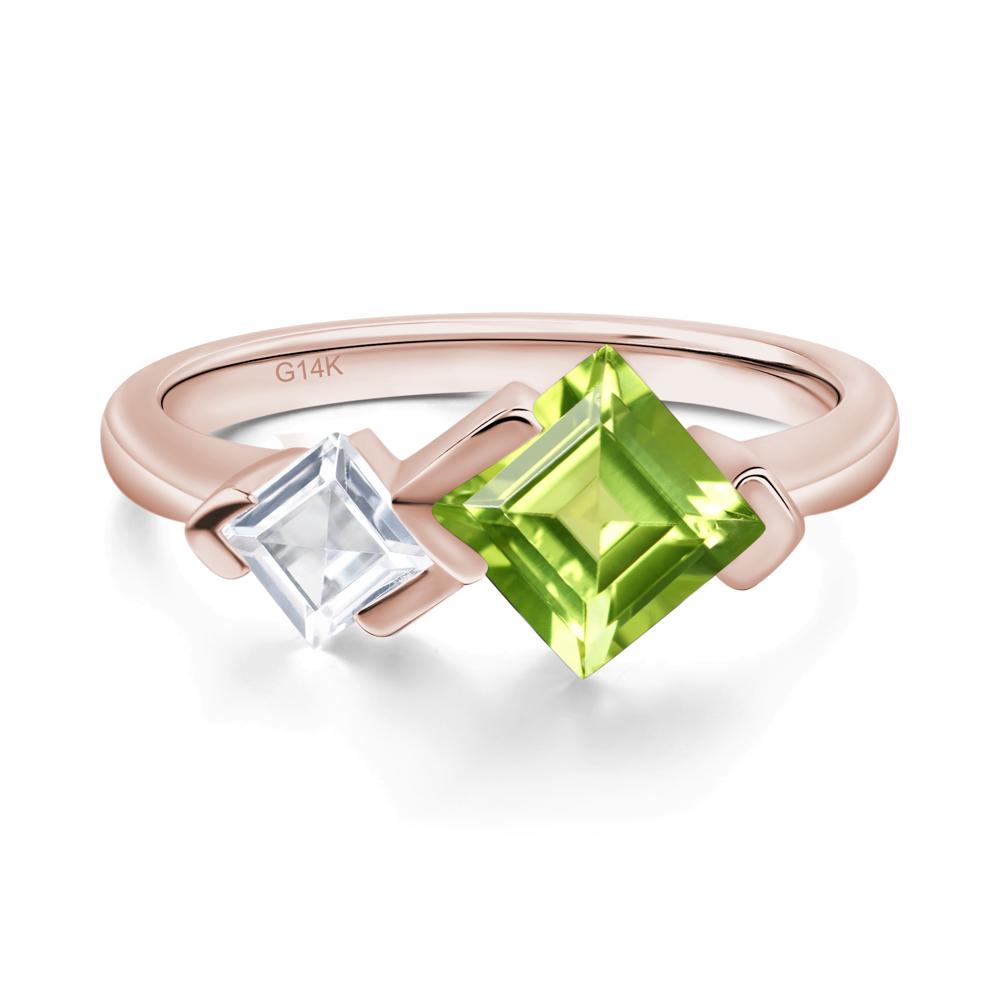 Kite Set 2 Stone Square Cut Peridot Ring - LUO Jewelry #metal_14k rose gold