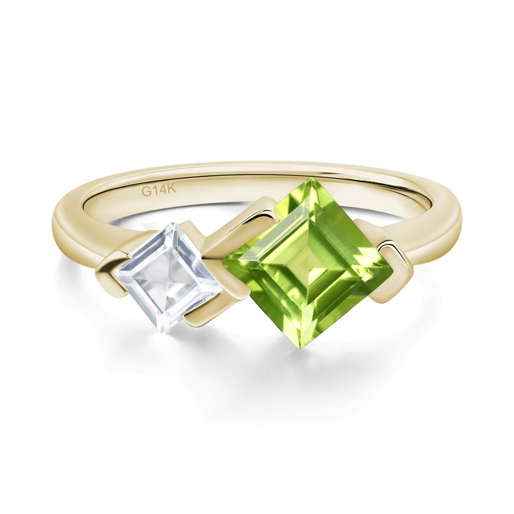 Kite Set 2 Stone Square Cut Peridot Ring - LUO Jewelry #metal_14k yellow gold