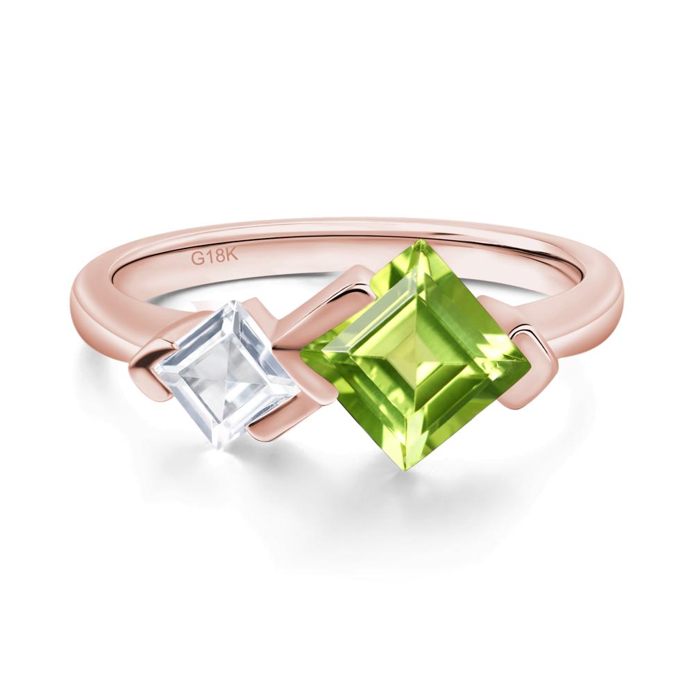 Kite Set 2 Stone Square Cut Peridot Ring - LUO Jewelry #metal_18k rose gold