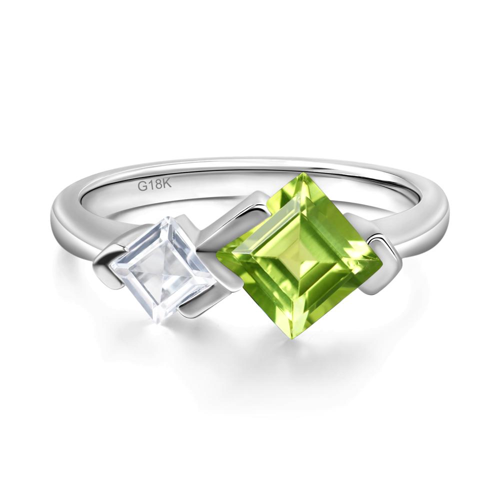 Kite Set 2 Stone Square Cut Peridot Ring - LUO Jewelry #metal_18k white gold
