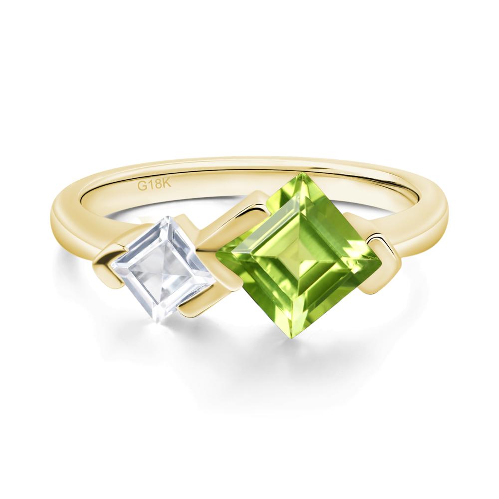 Kite Set 2 Stone Square Cut Peridot Ring - LUO Jewelry #metal_18k yellow gold