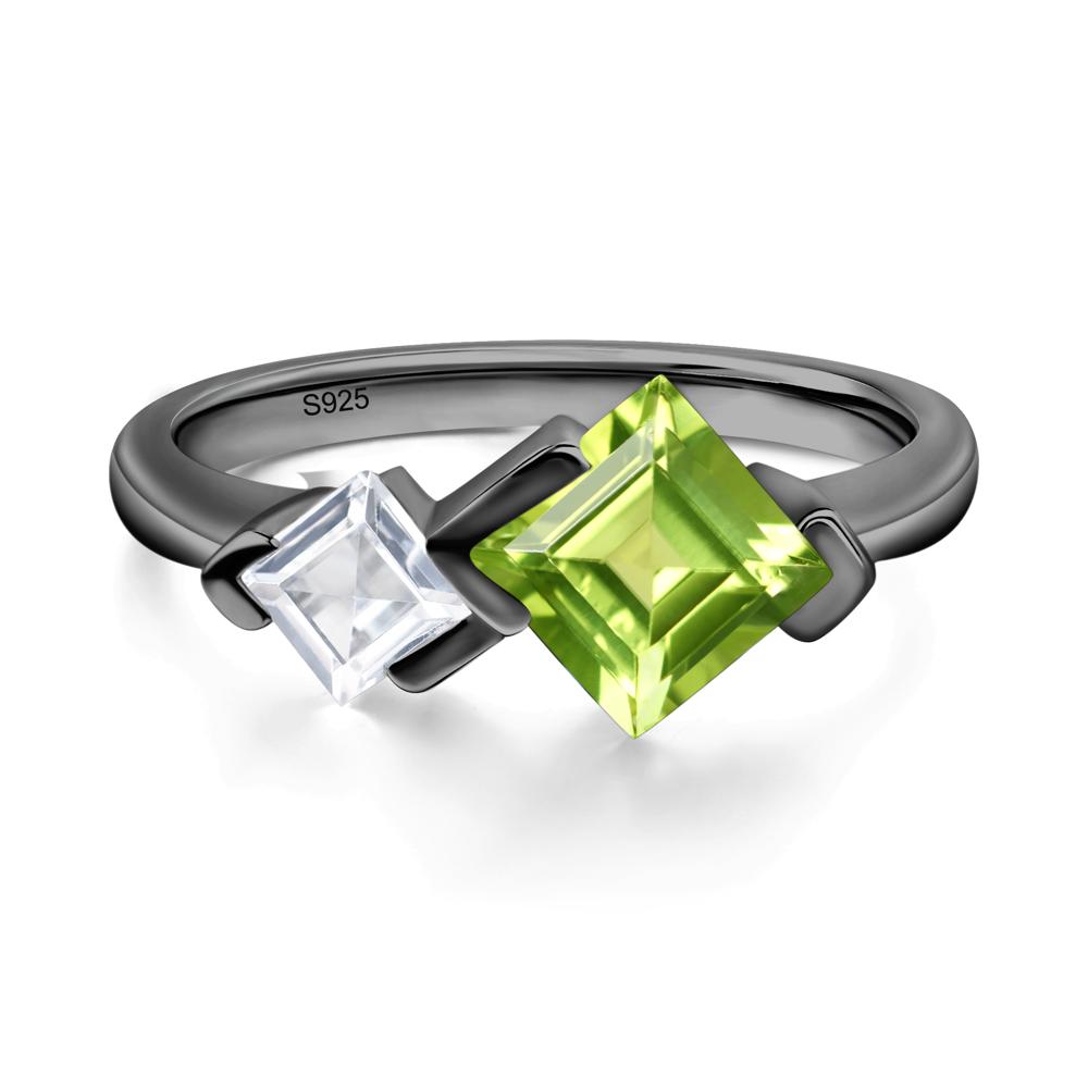 Kite Set 2 Stone Square Cut Peridot Ring - LUO Jewelry #metal_black finish sterling silver
