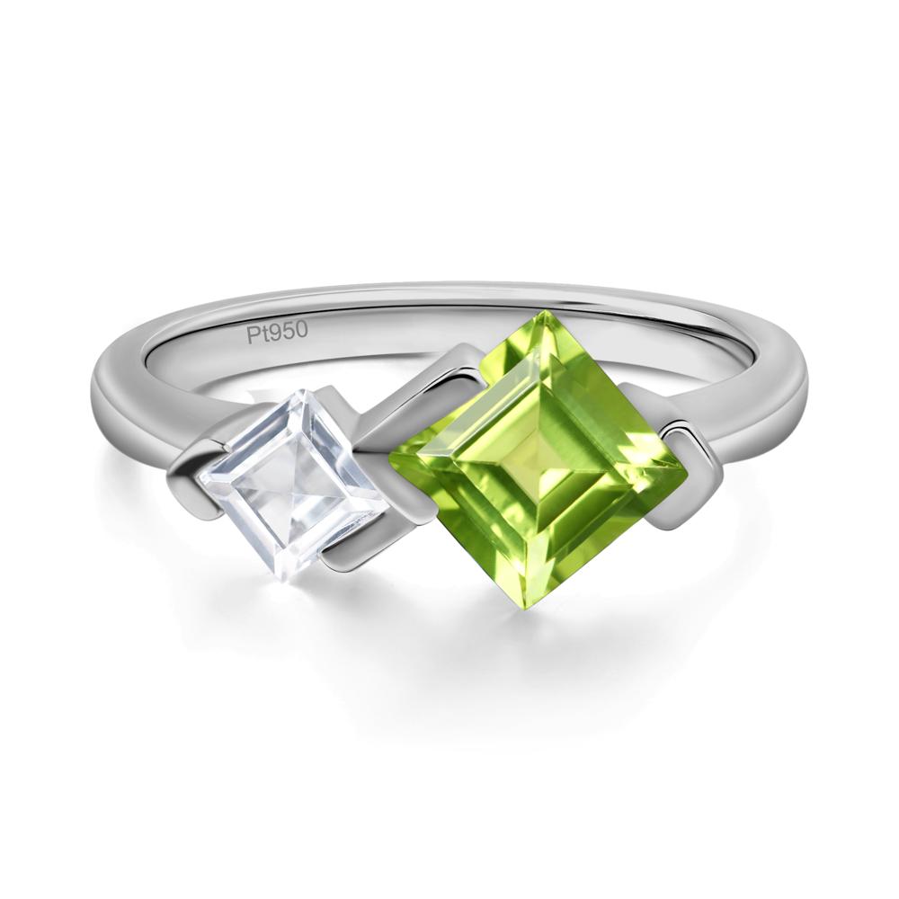 Kite Set 2 Stone Square Cut Peridot Ring - LUO Jewelry #metal_platinum