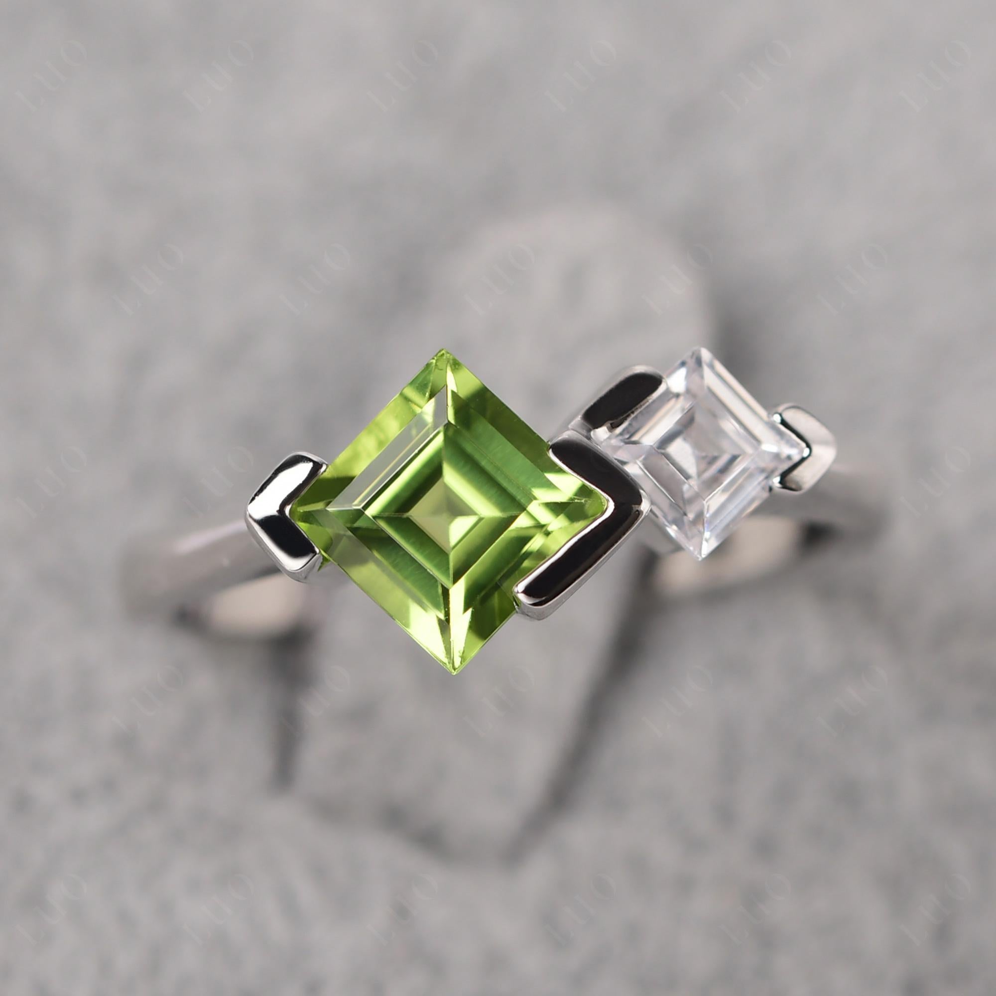 Kite Set 2 Stone Square Cut Peridot Ring - LUO Jewelry