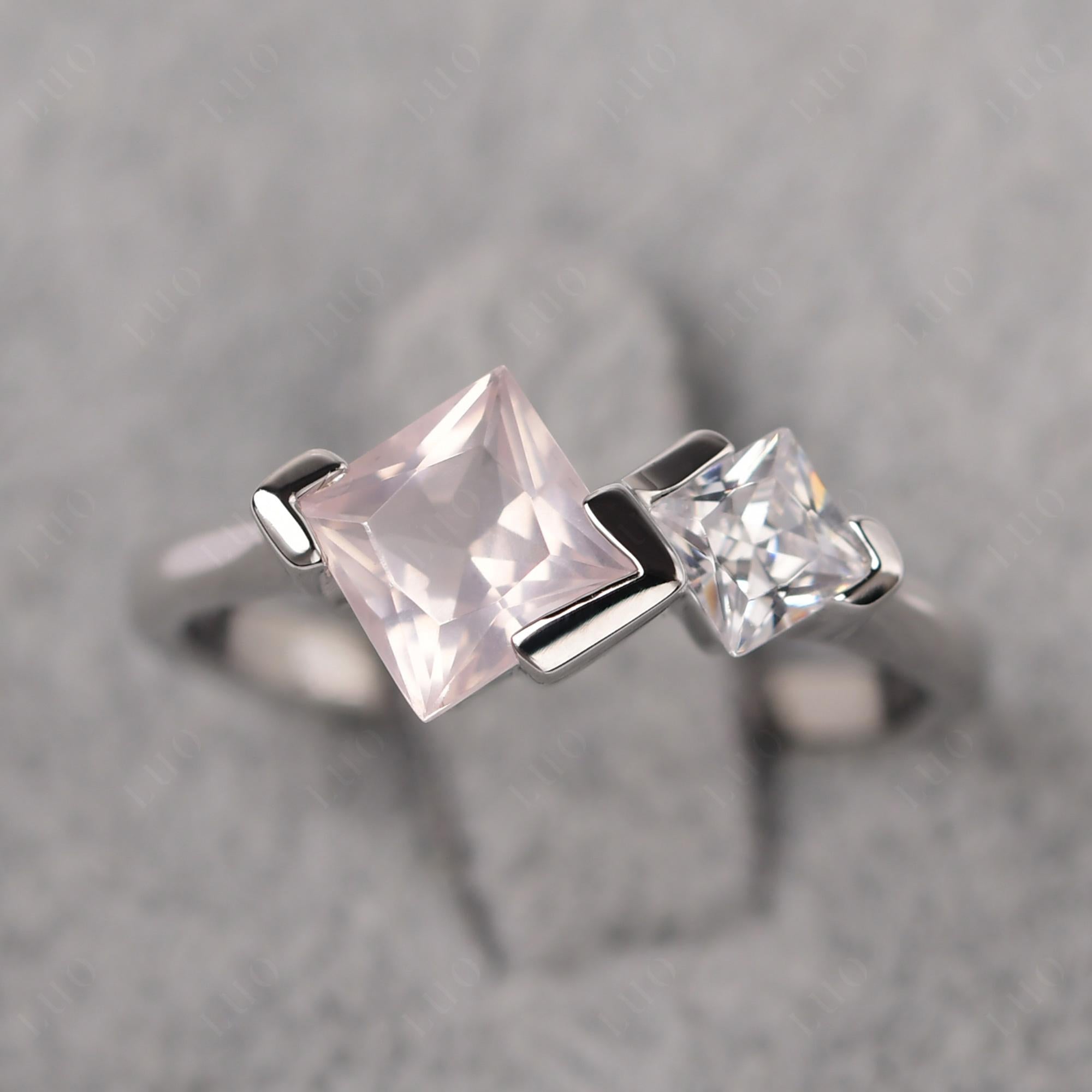Kite Set 2 Stone Princess Cut Rose Quartz Ring - LUO Jewelry