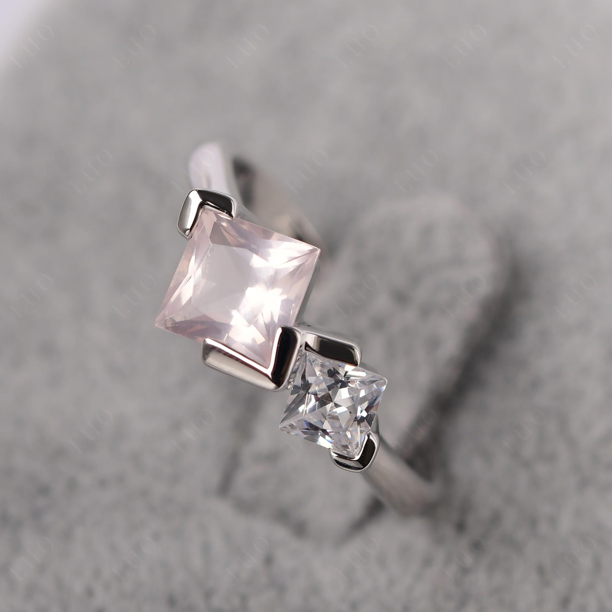 Kite Set 2 Stone Princess Cut Rose Quartz Ring - LUO Jewelry