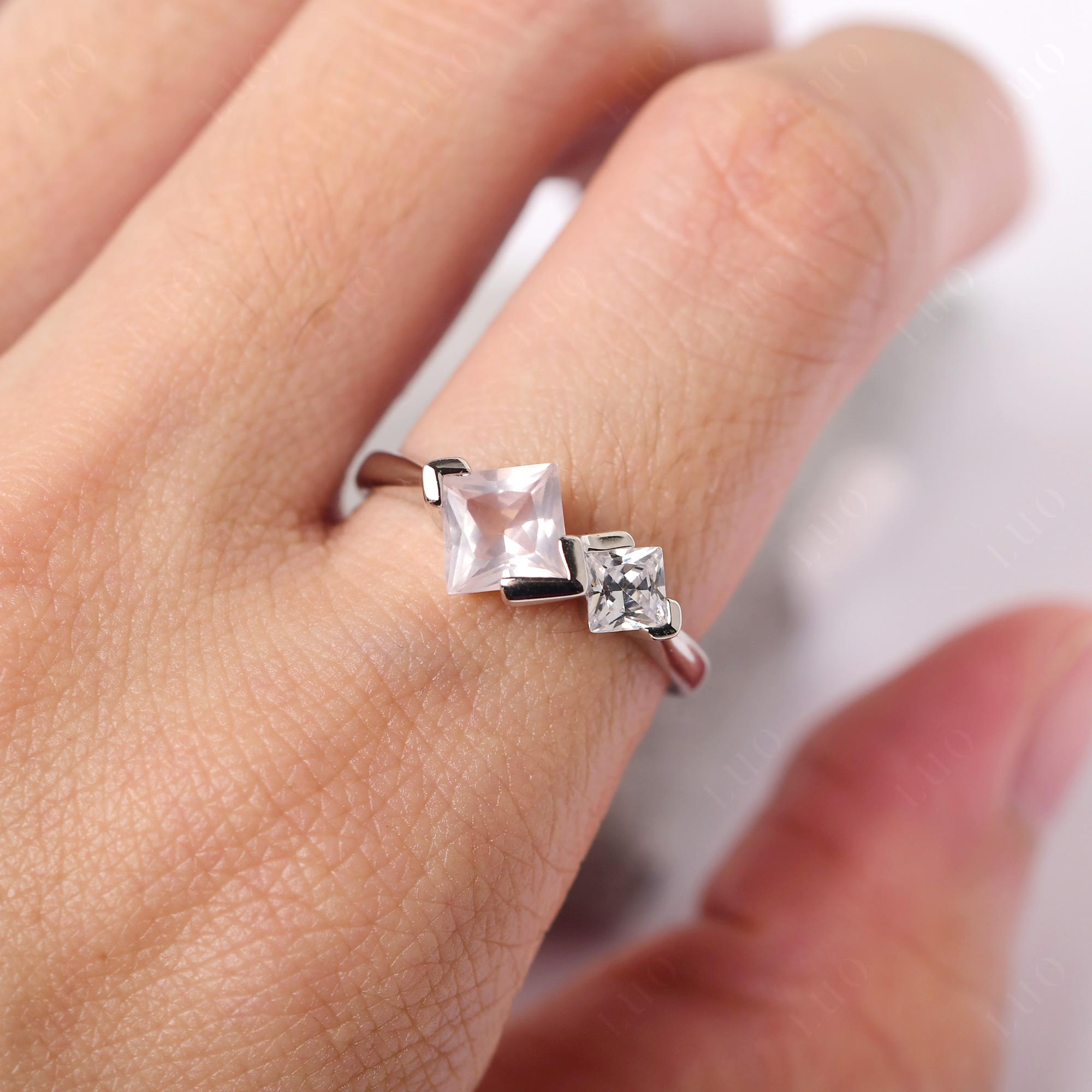 Kite Set 2 Stone Princess Cut Rose Quartz Ring - LUO Jewelry