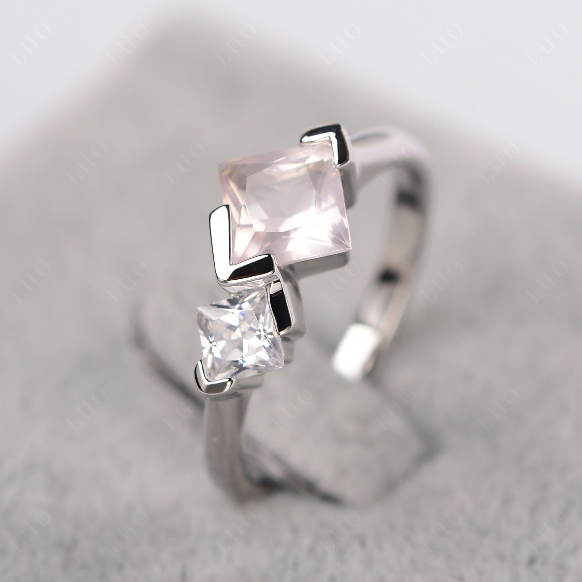 Kite Set 2 Stone Princess Cut Rose Quartz Ring - LUO Jewelry