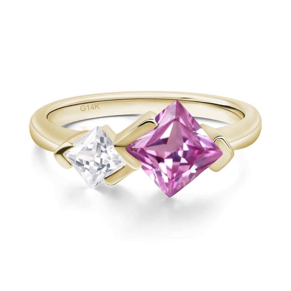 Kite Set 2 Stone Princess Cut Pink Sapphire Ring - LUO Jewelry #metal_14k yellow gold