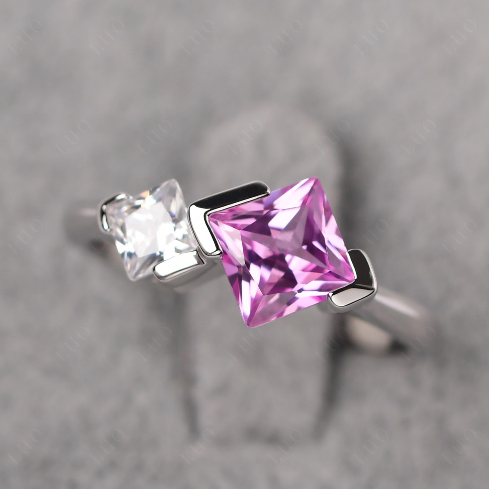 Kite Set 2 Stone Princess Cut Pink Sapphire Ring - LUO Jewelry