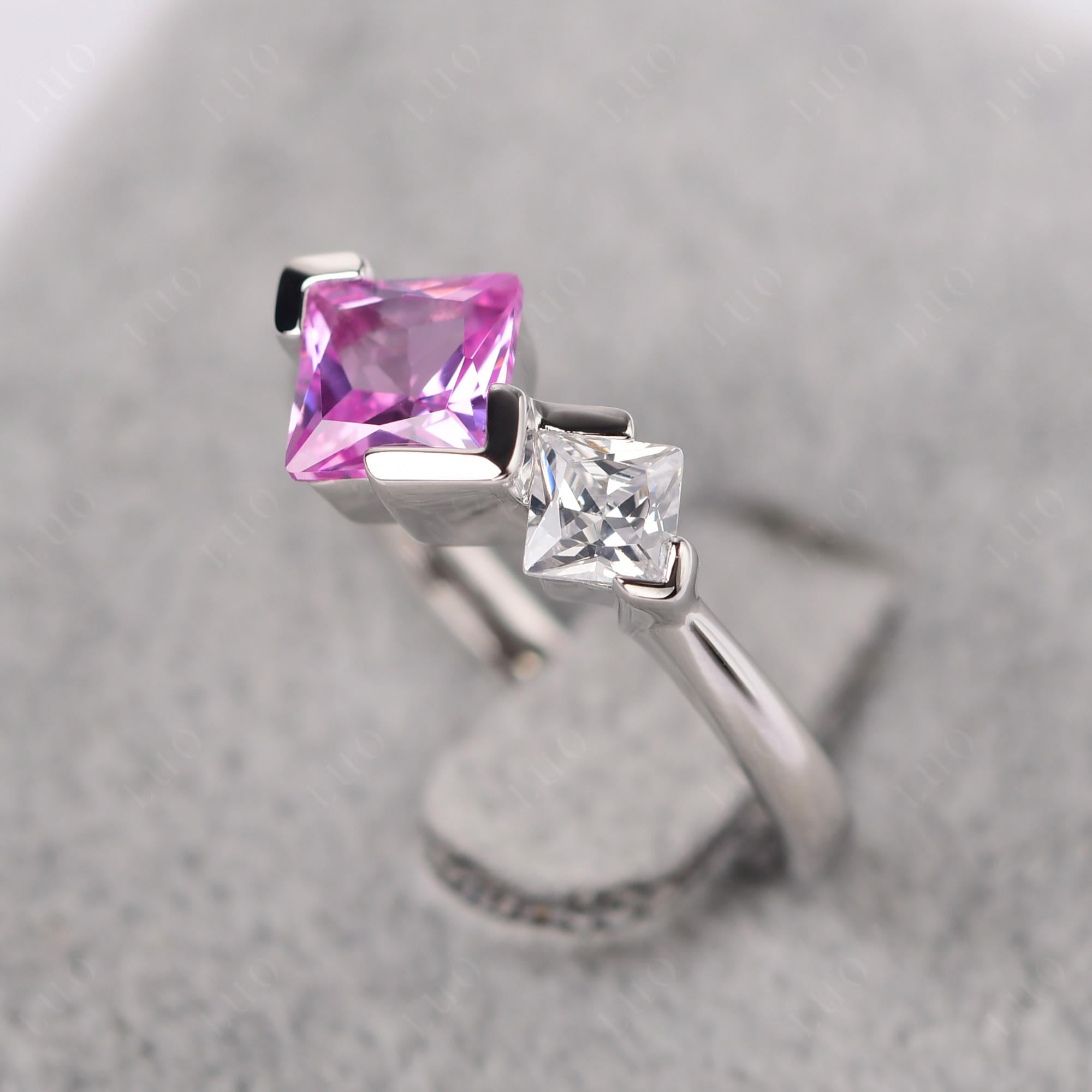 Kite Set 2 Stone Princess Cut Pink Sapphire Ring - LUO Jewelry