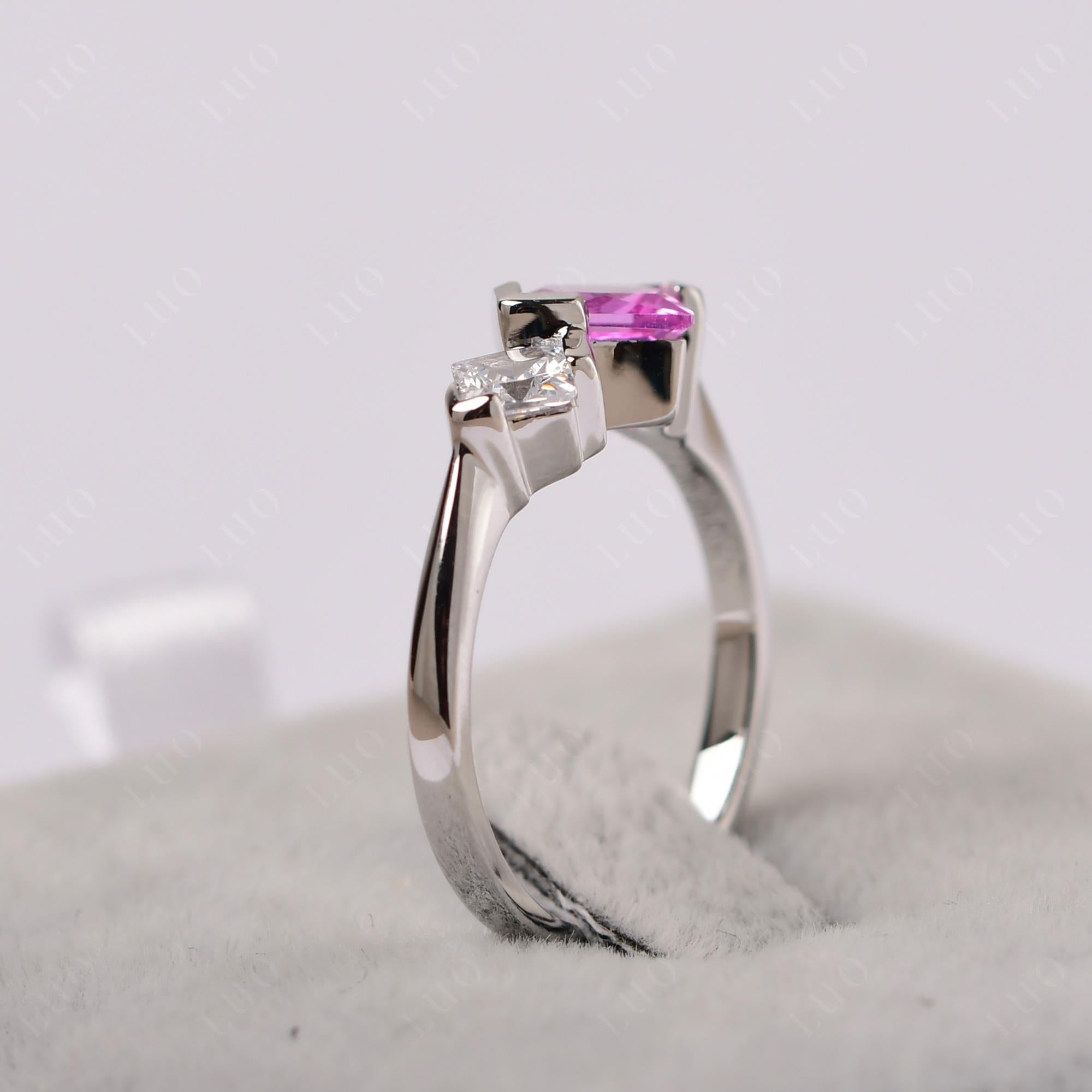 Kite Set 2 Stone Princess Cut Pink Sapphire Ring - LUO Jewelry