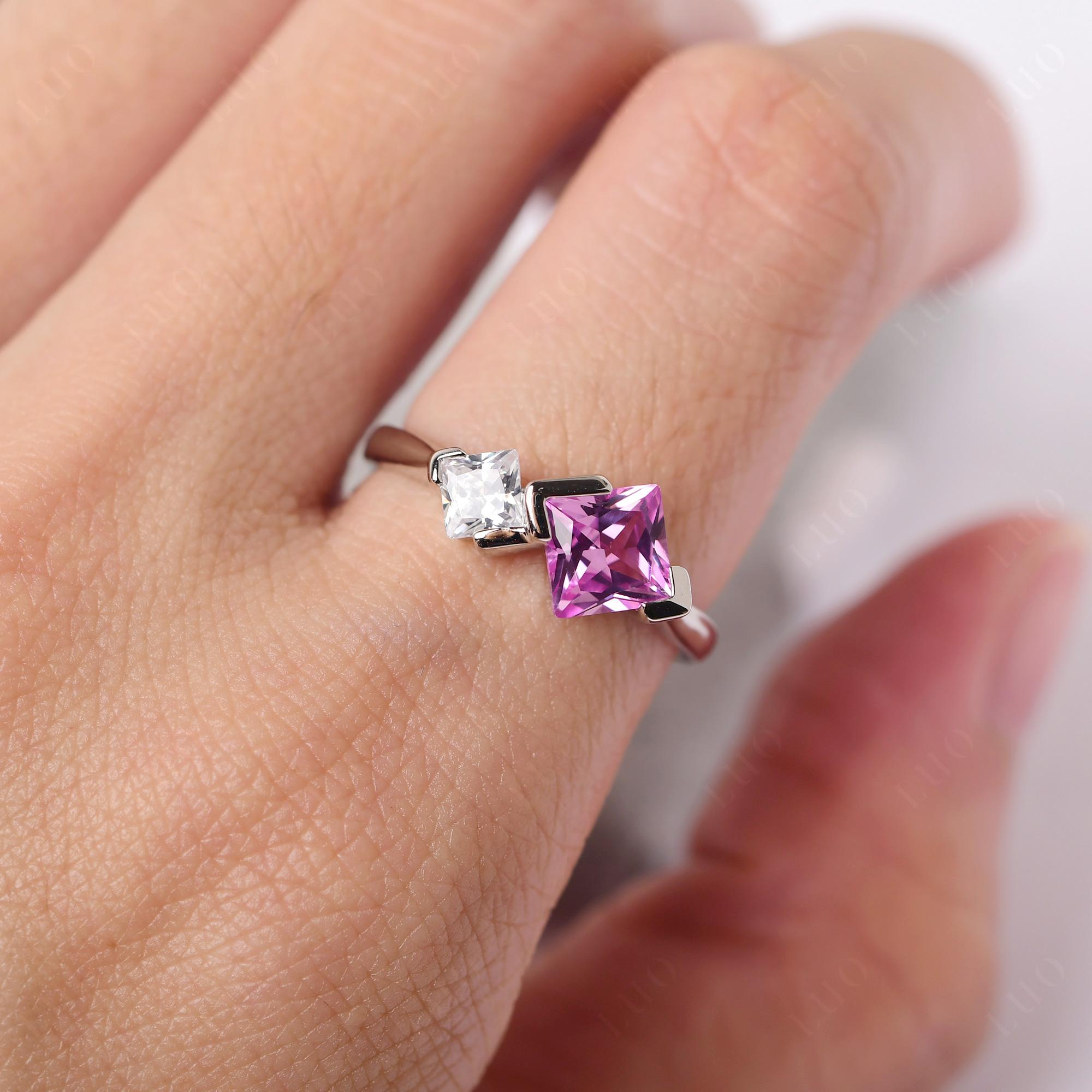 Kite Set 2 Stone Princess Cut Pink Sapphire Ring - LUO Jewelry