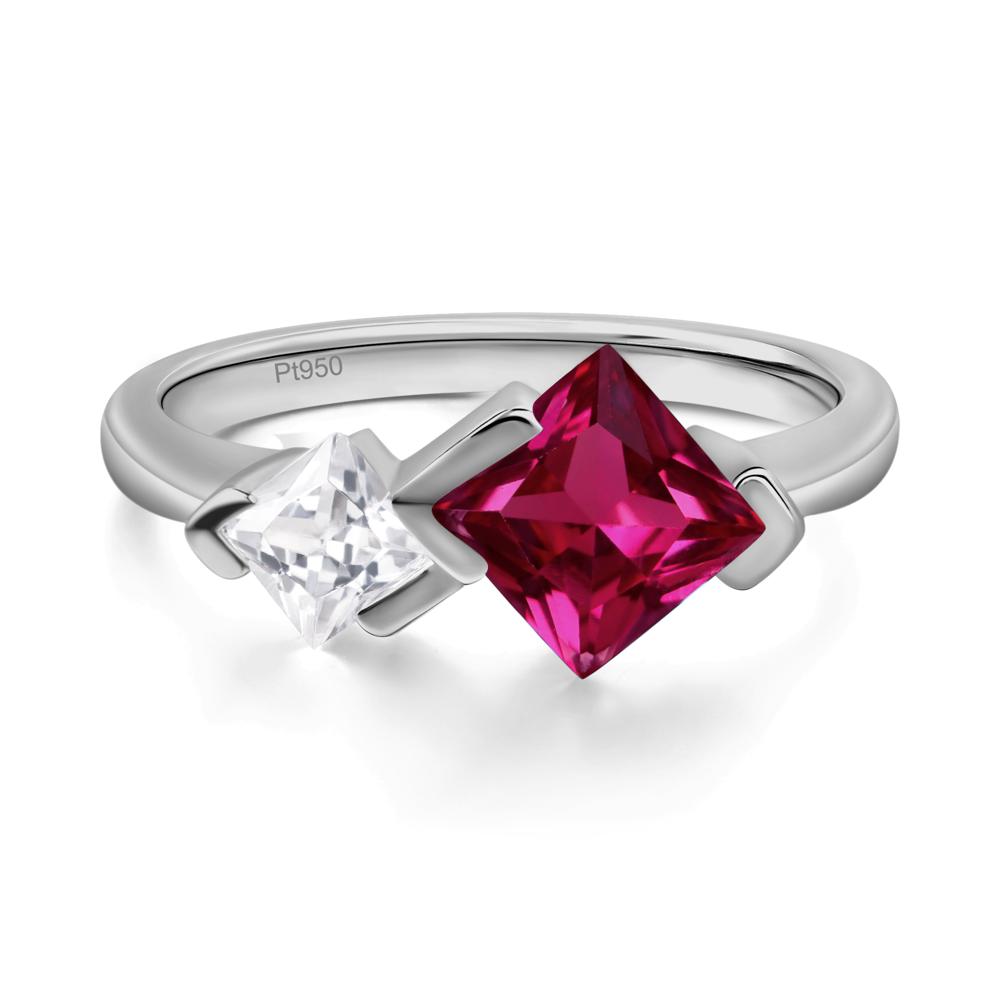 Kite Set 2 Stone Princess Cut Lab Created Ruby Ring - LUO Jewelry #metal_platinum
