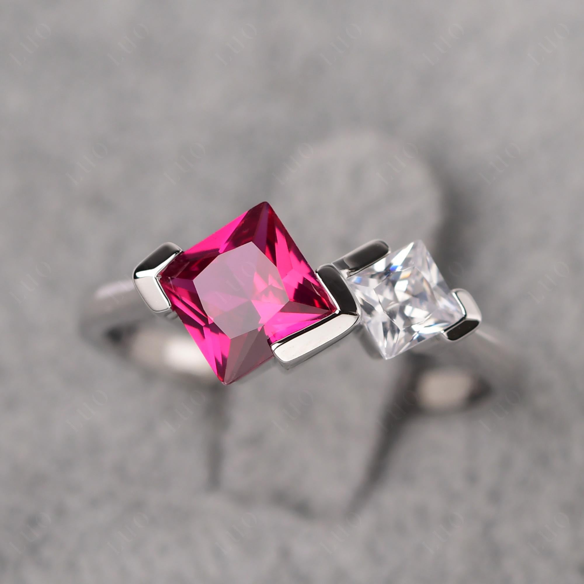Kite Set 2 Stone Princess Cut Lab Created Ruby Ring - LUO Jewelry