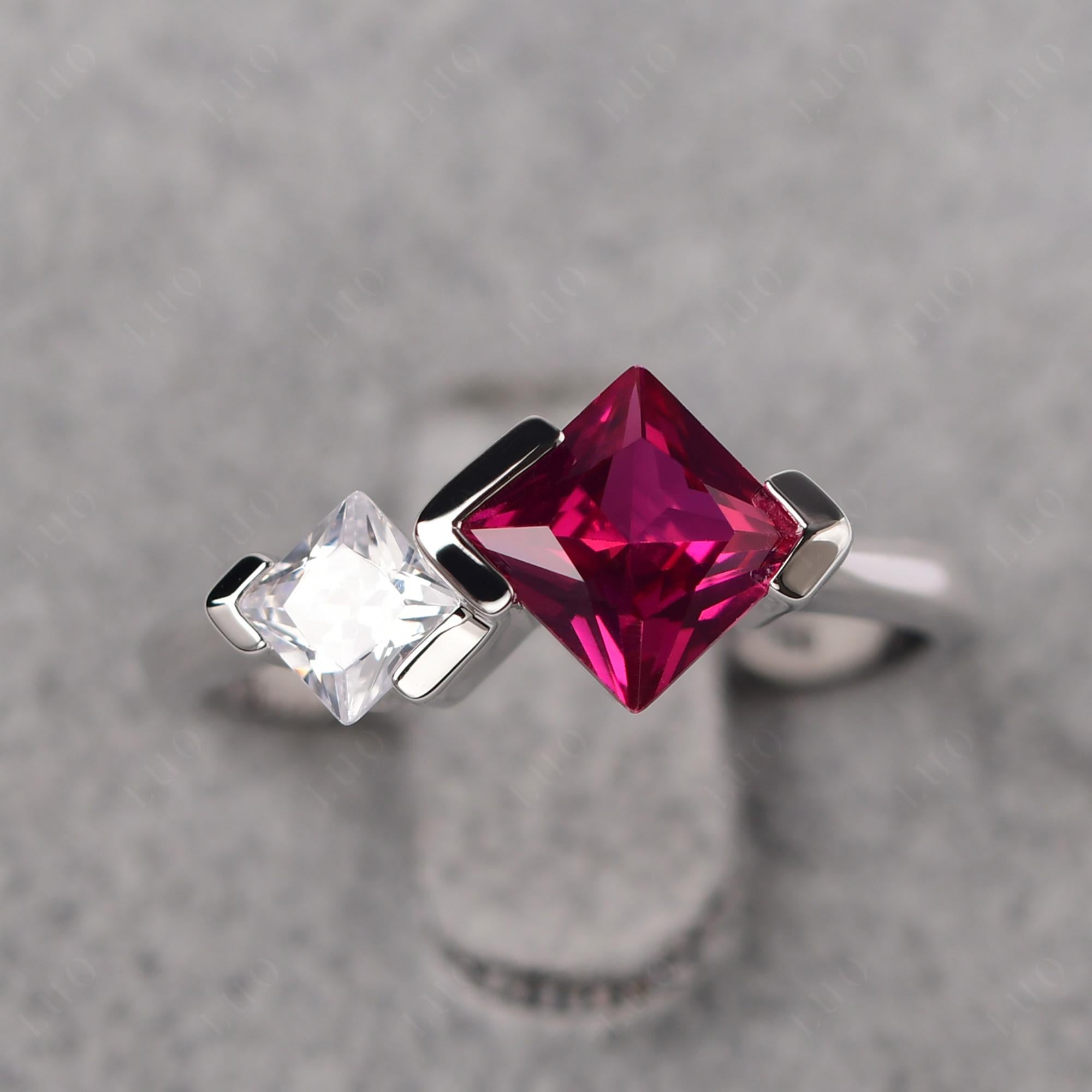 Kite Set 2 Stone Princess Cut Lab Created Ruby Ring - LUO Jewelry