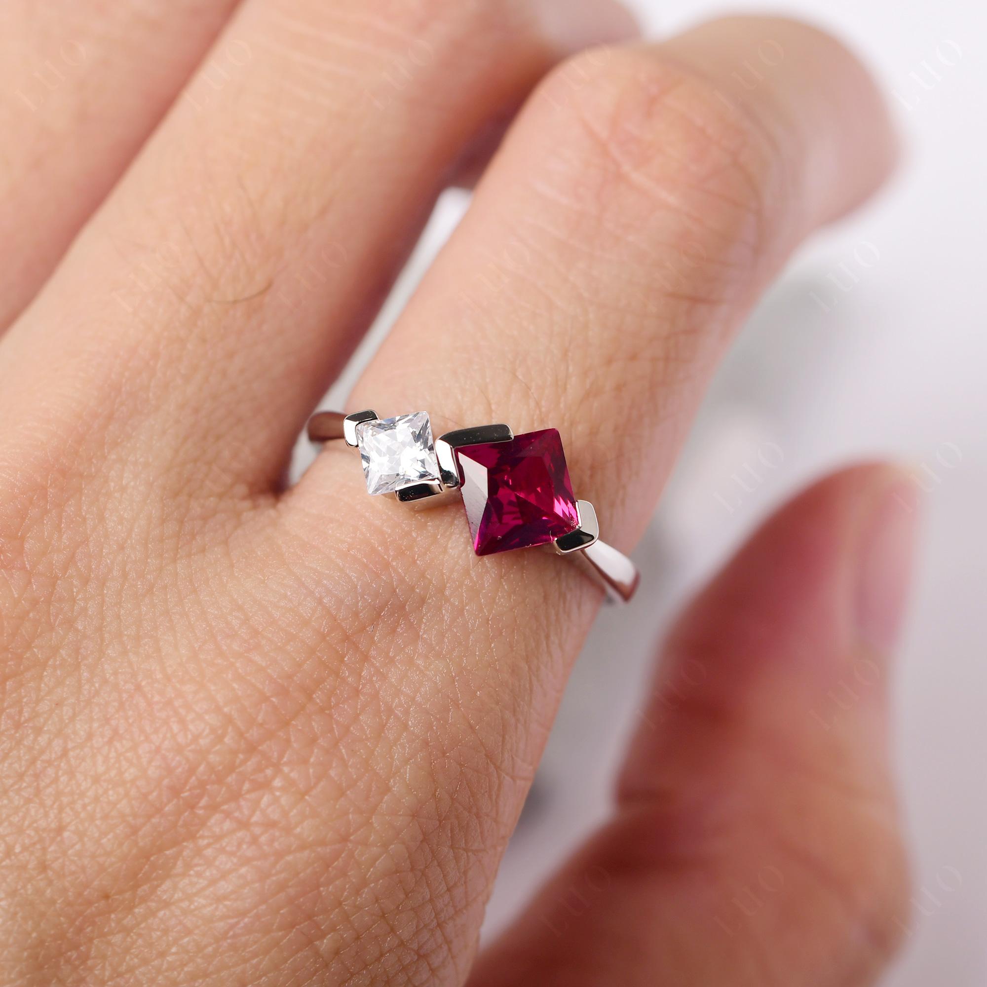 Kite Set 2 Stone Princess Cut Lab Created Ruby Ring - LUO Jewelry