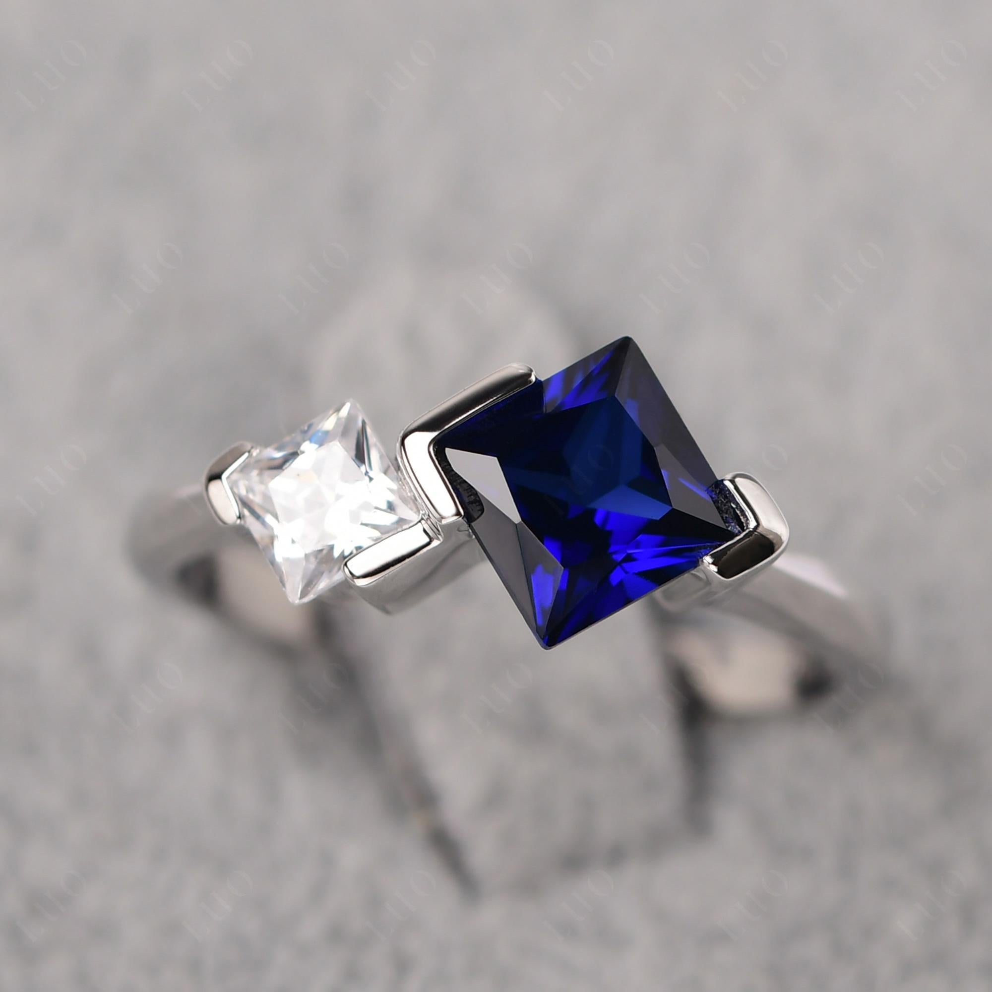 Kite Set 2 Stone Princess Cut Sapphire Ring - LUO Jewelry