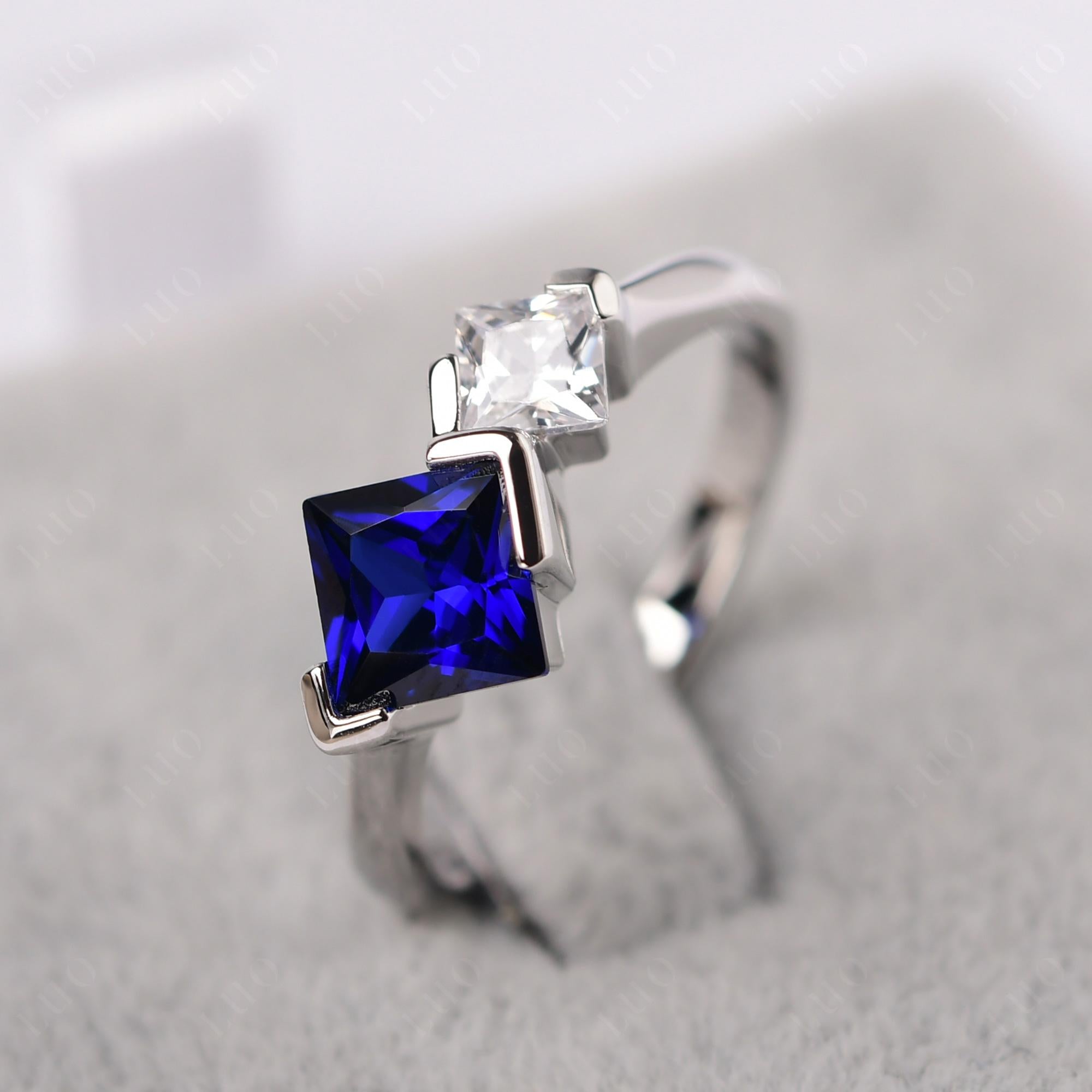 Kite Set 2 Stone Princess Cut Sapphire Ring - LUO Jewelry