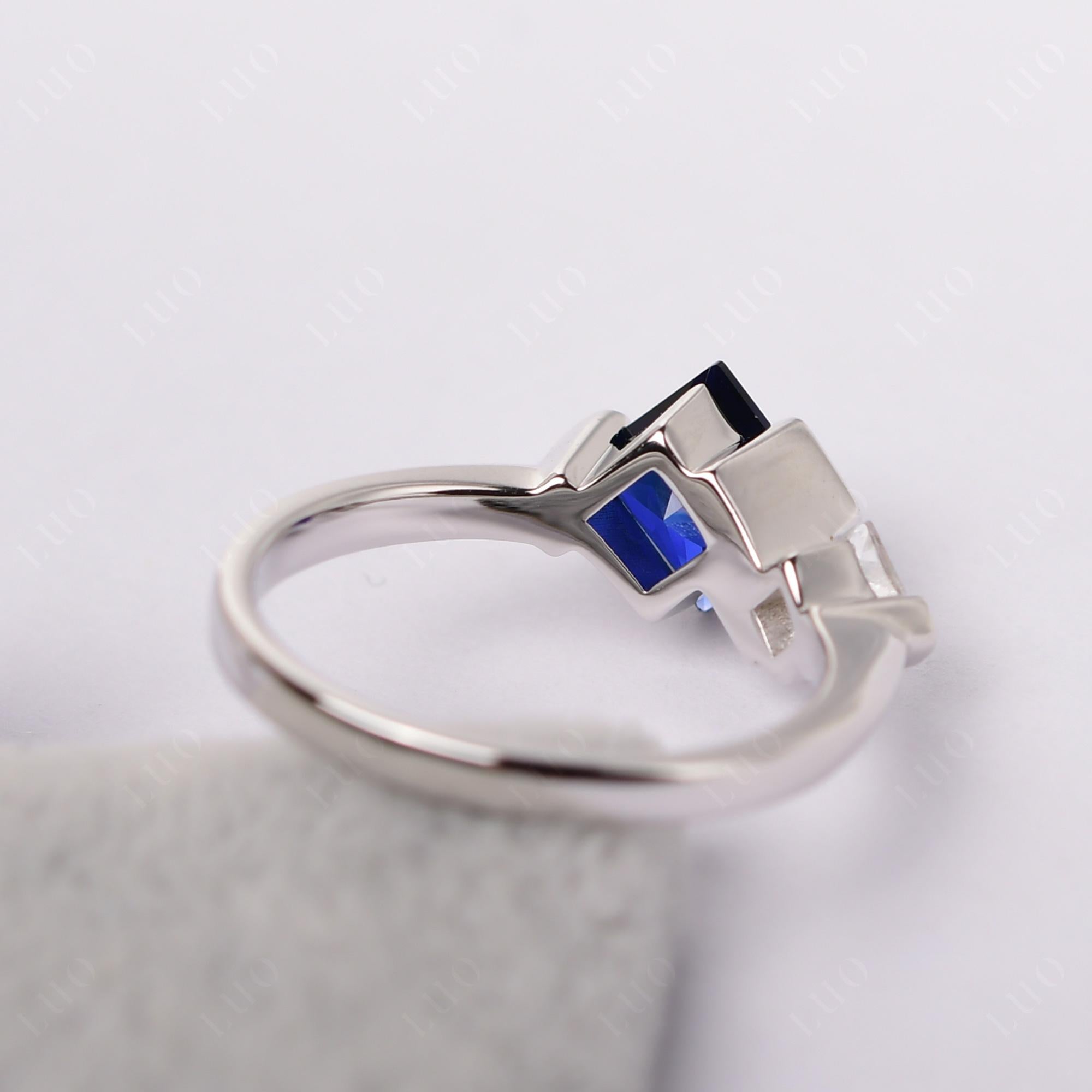 Kite Set 2 Stone Princess Cut Sapphire Ring - LUO Jewelry