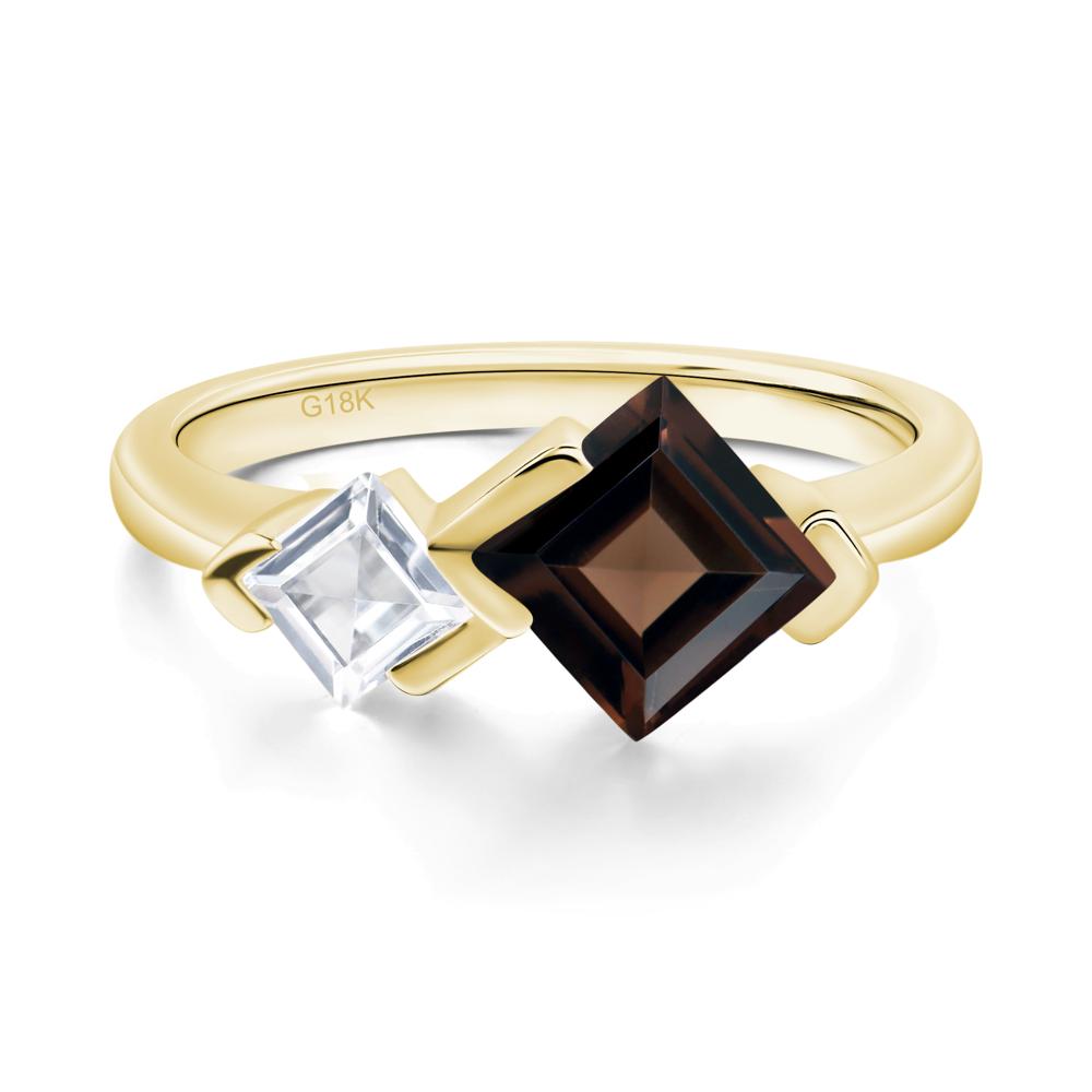 Kite Set 2 Stone Square Cut Smoky Quartz Ring - LUO Jewelry #metal_18k yellow gold