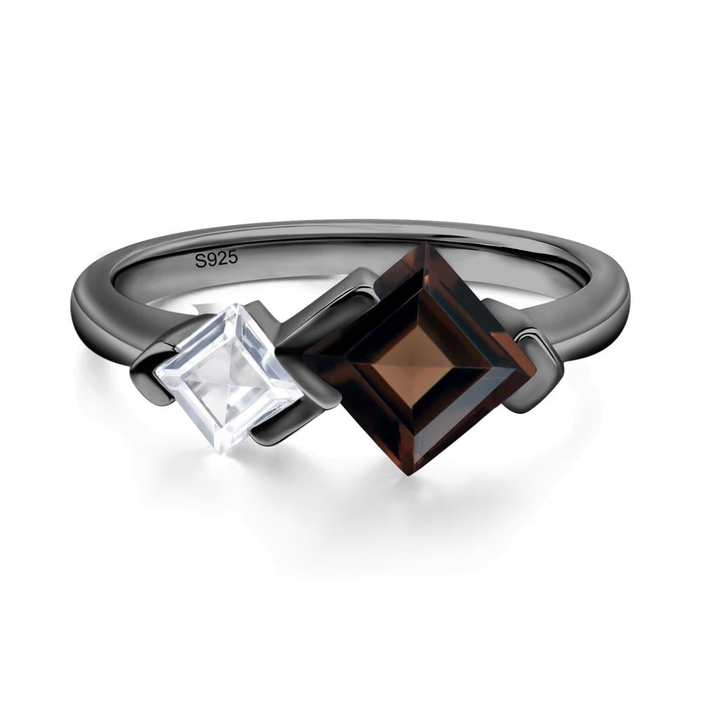 Kite Set 2 Stone Square Cut Smoky Quartz Ring - LUO Jewelry #metal_black finish sterling silver