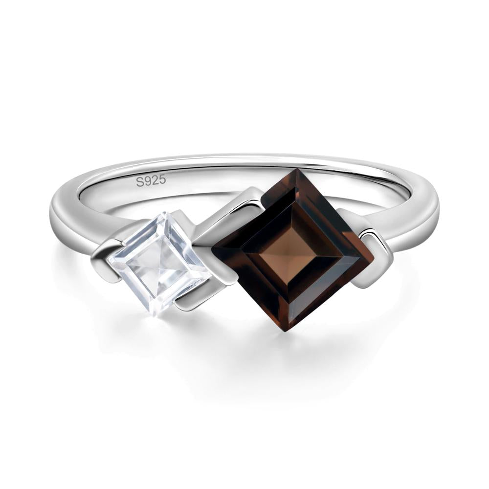 Kite Set 2 Stone Square Cut Smoky Quartz Ring - LUO Jewelry #metal_sterling silver