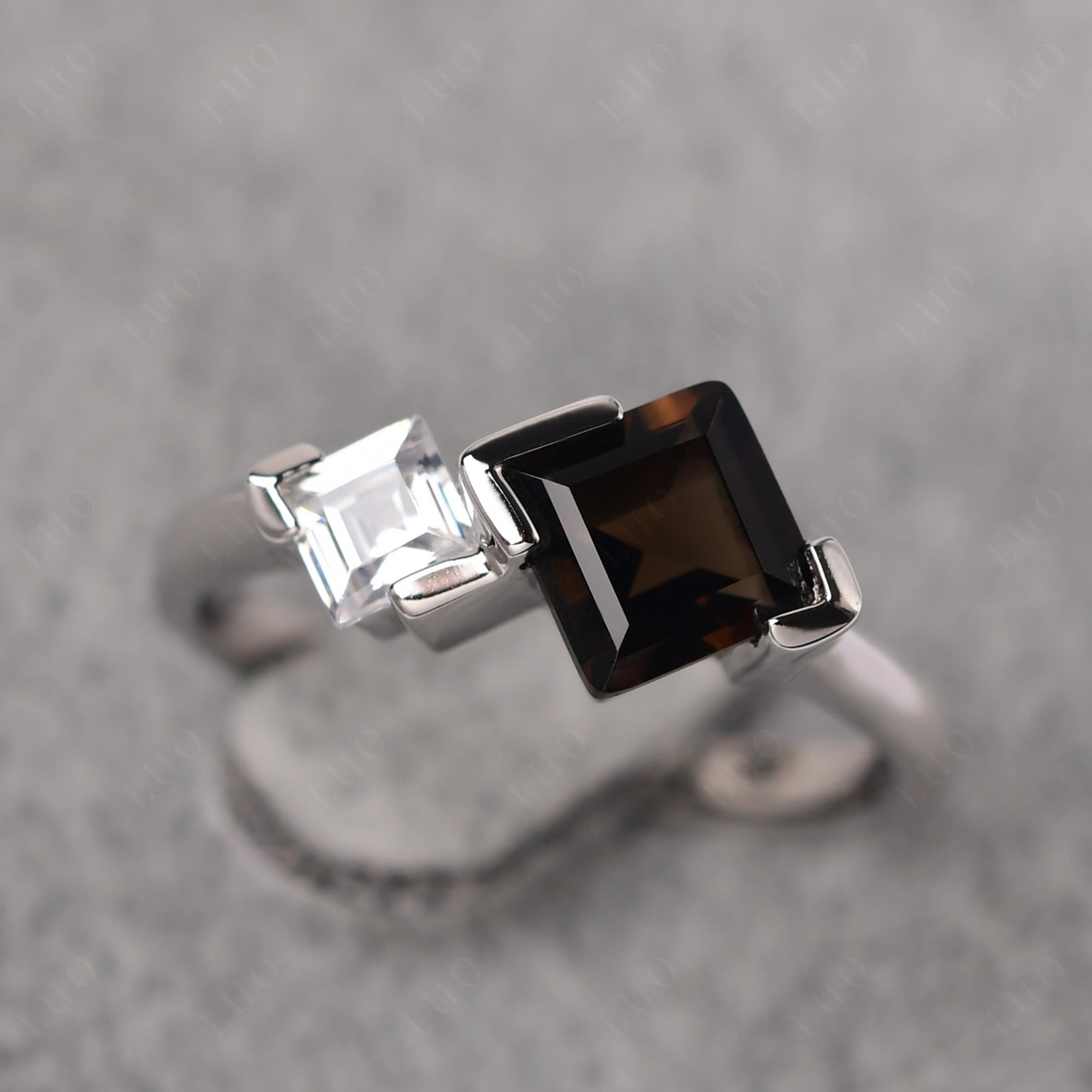 Kite Set 2 Stone Square Cut Smoky Quartz Ring - LUO Jewelry