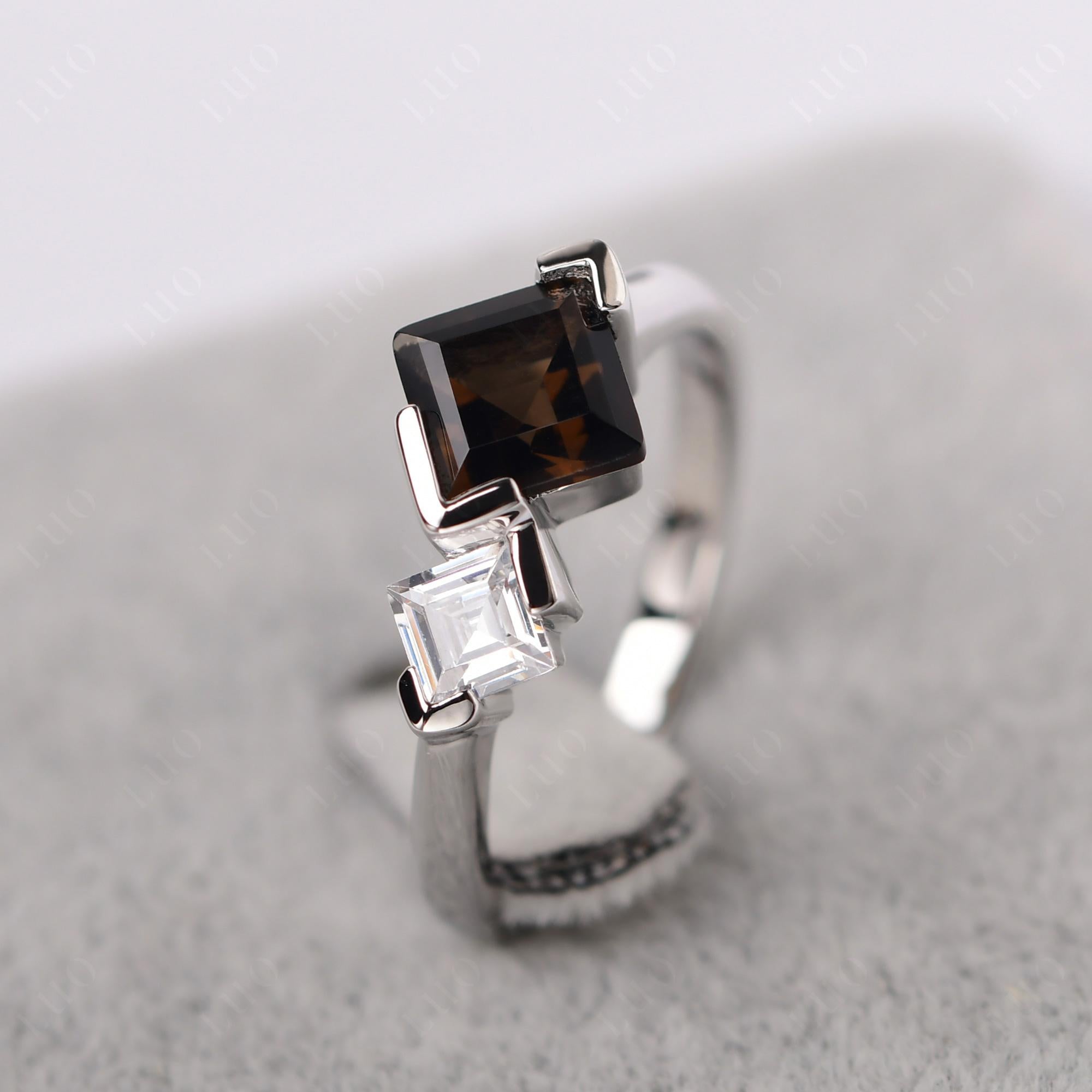 Kite Set 2 Stone Square Cut Smoky Quartz Ring - LUO Jewelry