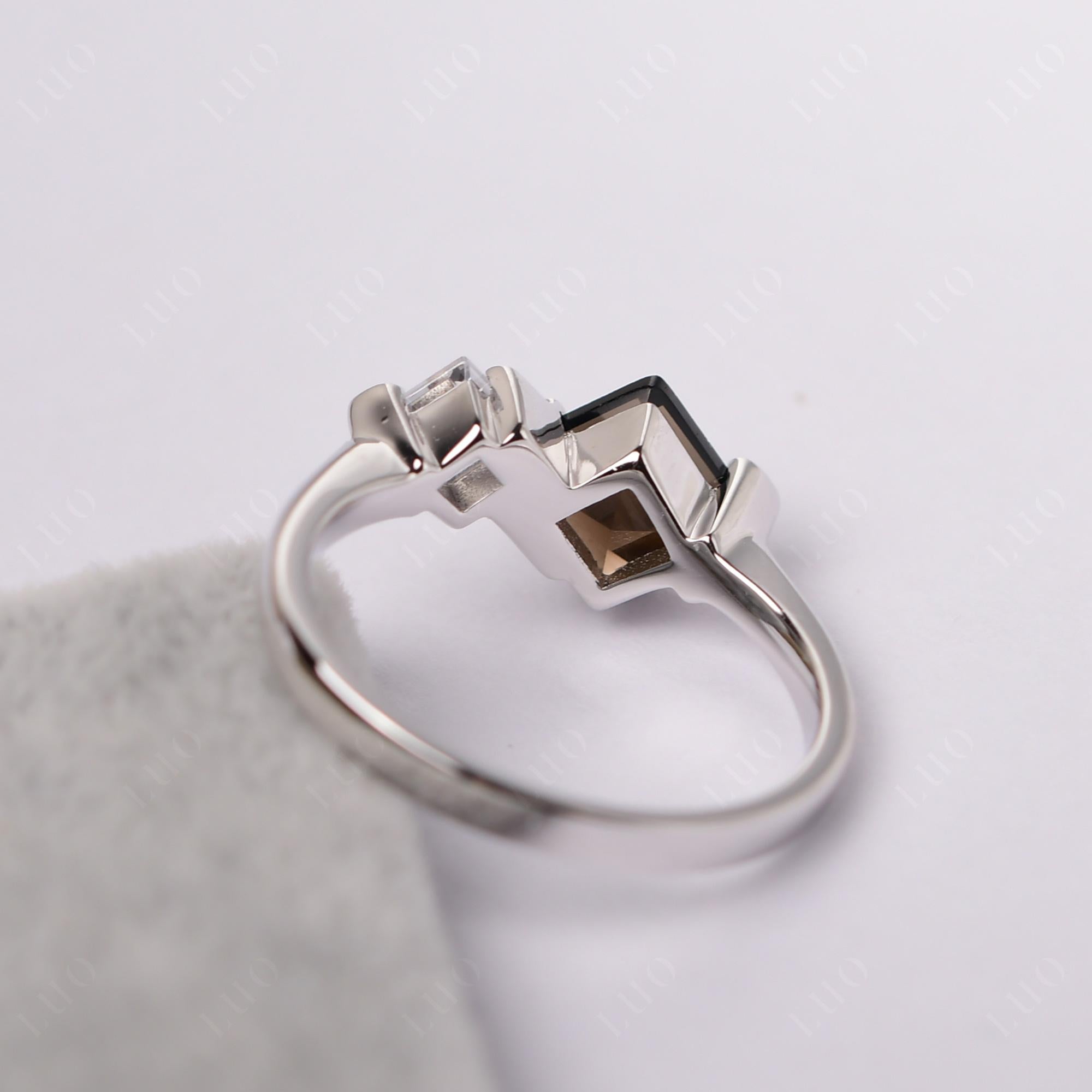Kite Set 2 Stone Square Cut Smoky Quartz Ring - LUO Jewelry