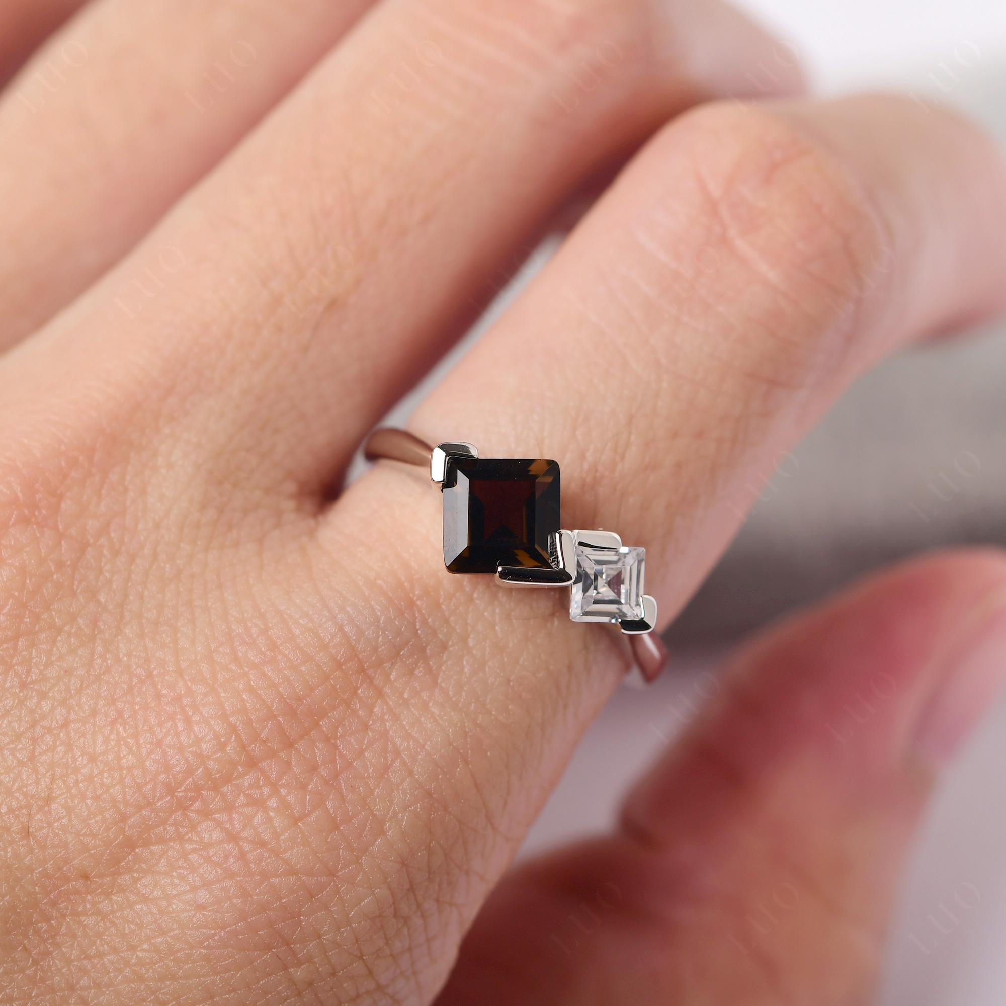 Kite Set 2 Stone Square Cut Smoky Quartz Ring - LUO Jewelry