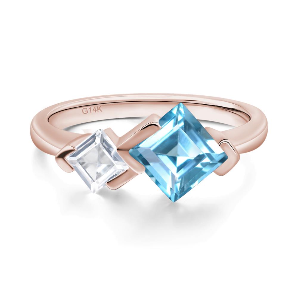 Kite Set 2 Stone Square Cut Swiss Blue Topaz Ring - LUO Jewelry #metal_14k rose gold